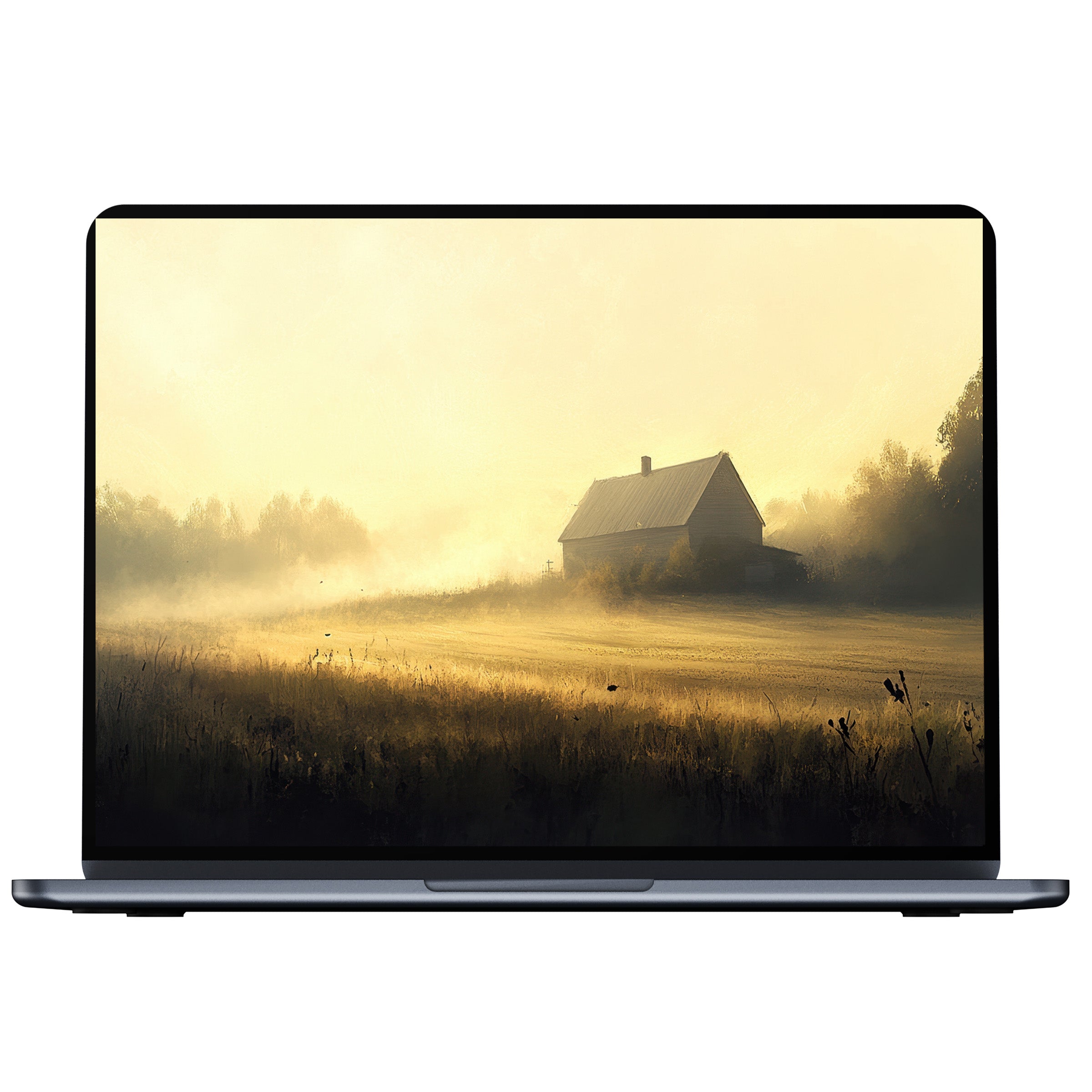 Farmhouse desktop wallpaper with serene golden hues and misty fields inspires calm and fits PC, Laptop, Mac digital download