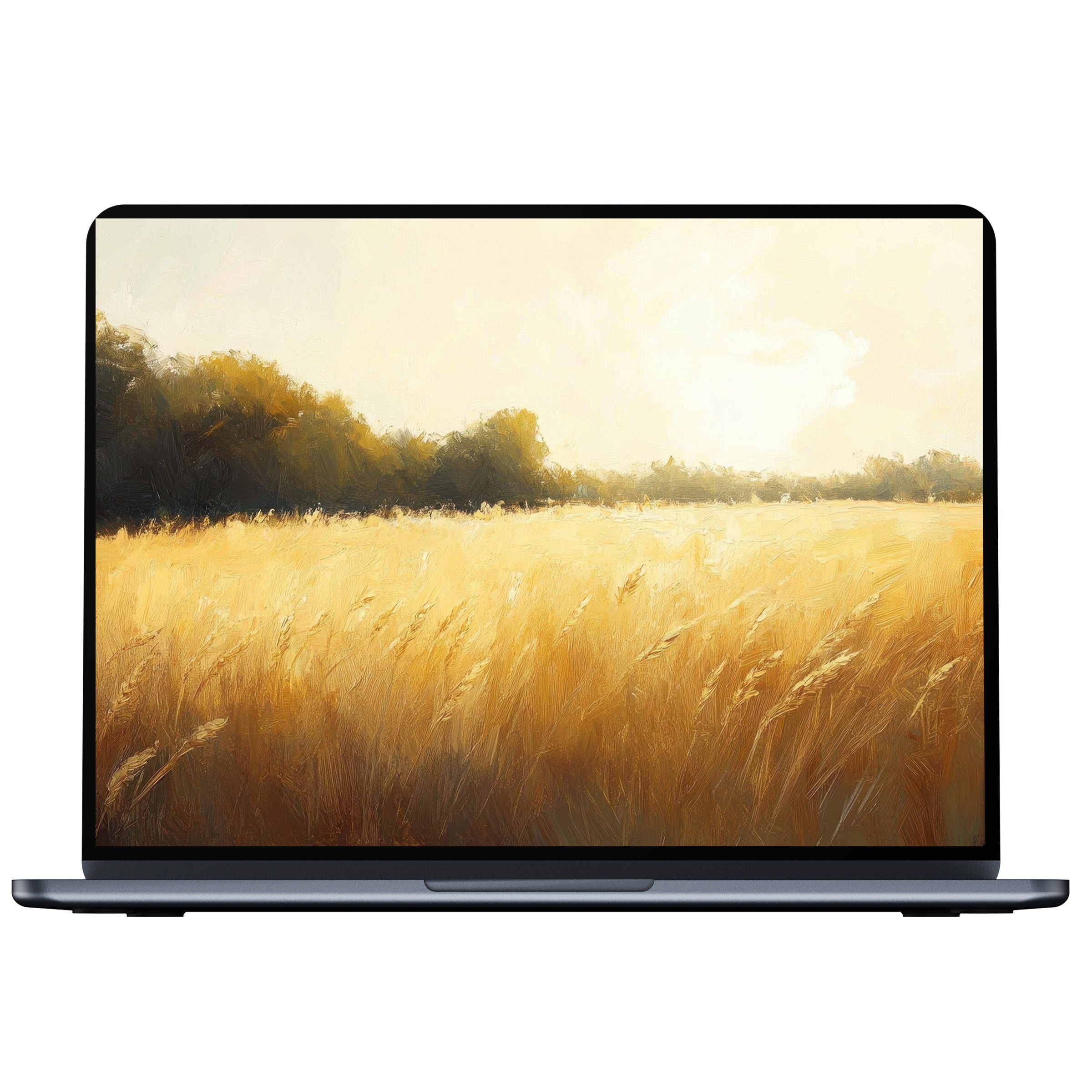 Farmhouse desktop wallpaper digital download showcases serene golden fields under a warm sky perfect for PC and laptop tranquility