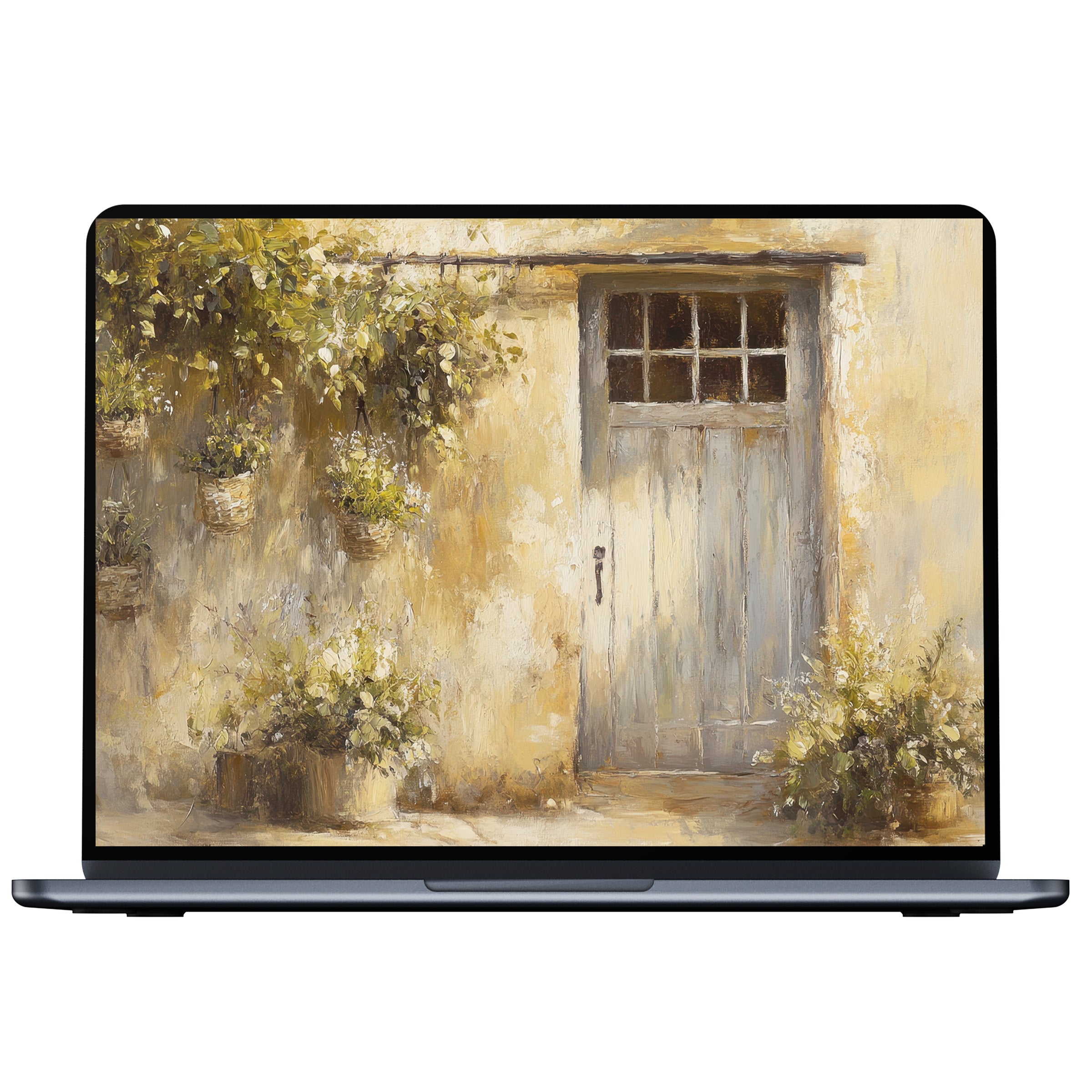 Farmhouse desktop wallpaper digital download for PC and laptop exudes calm elegance with earthy tones and rustic textures
