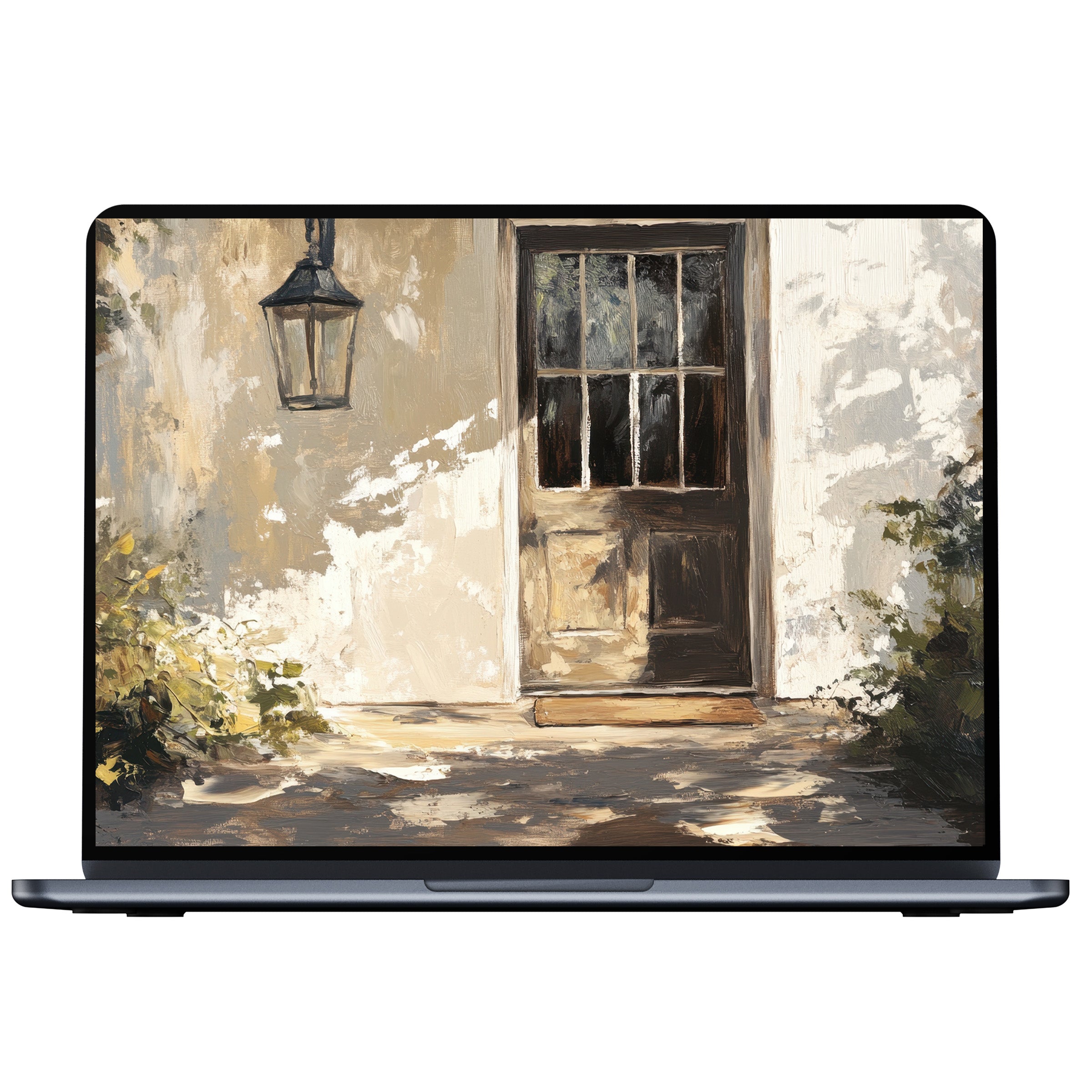 Farmhouse desktop wallpaper digital download features rustic door art, earthy tones inspire calmness for PC, Mac, or laptop use