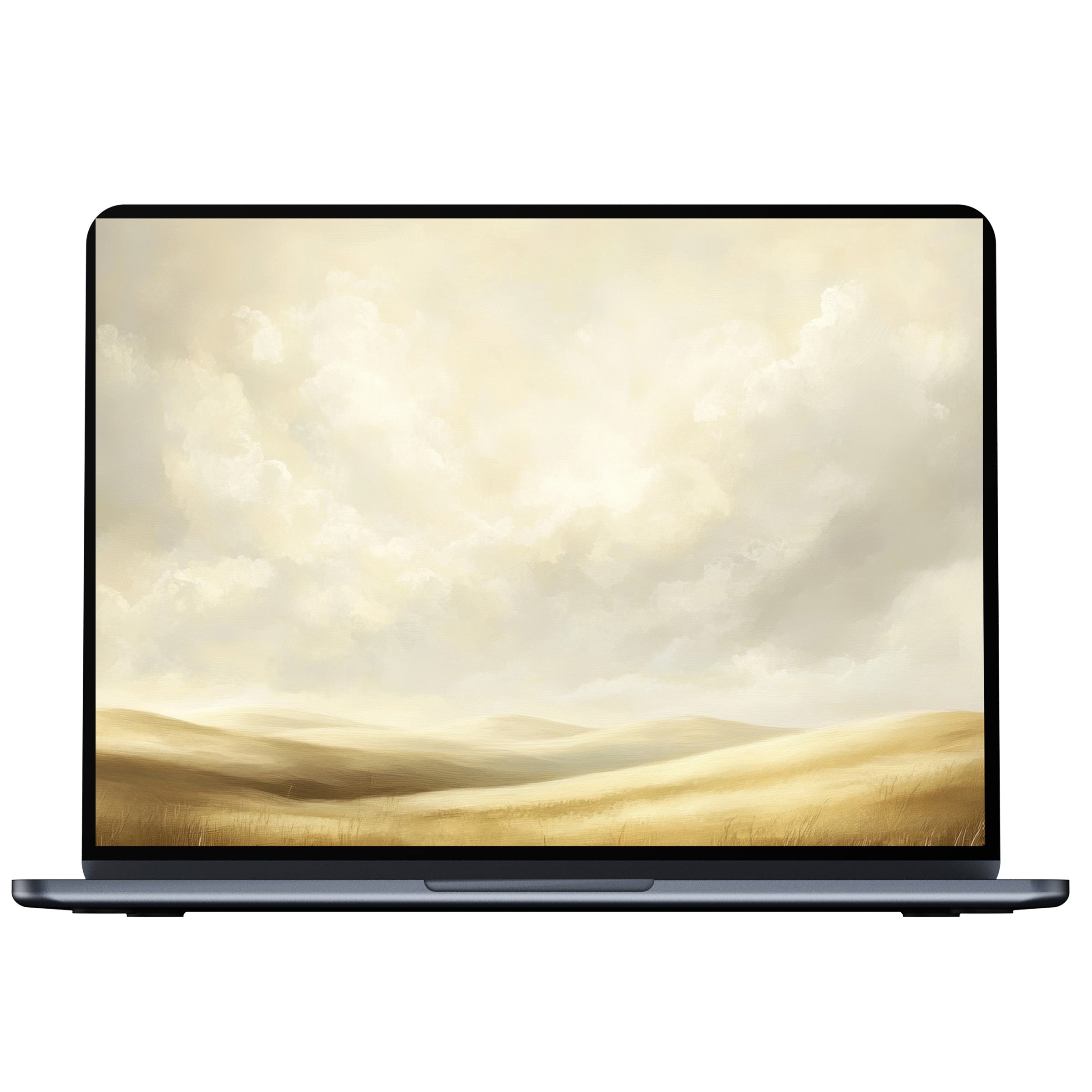 Farmhouse desktop wallpaper digital download with serene golden fields under soft clouds, perfect for PC or laptop tranquility