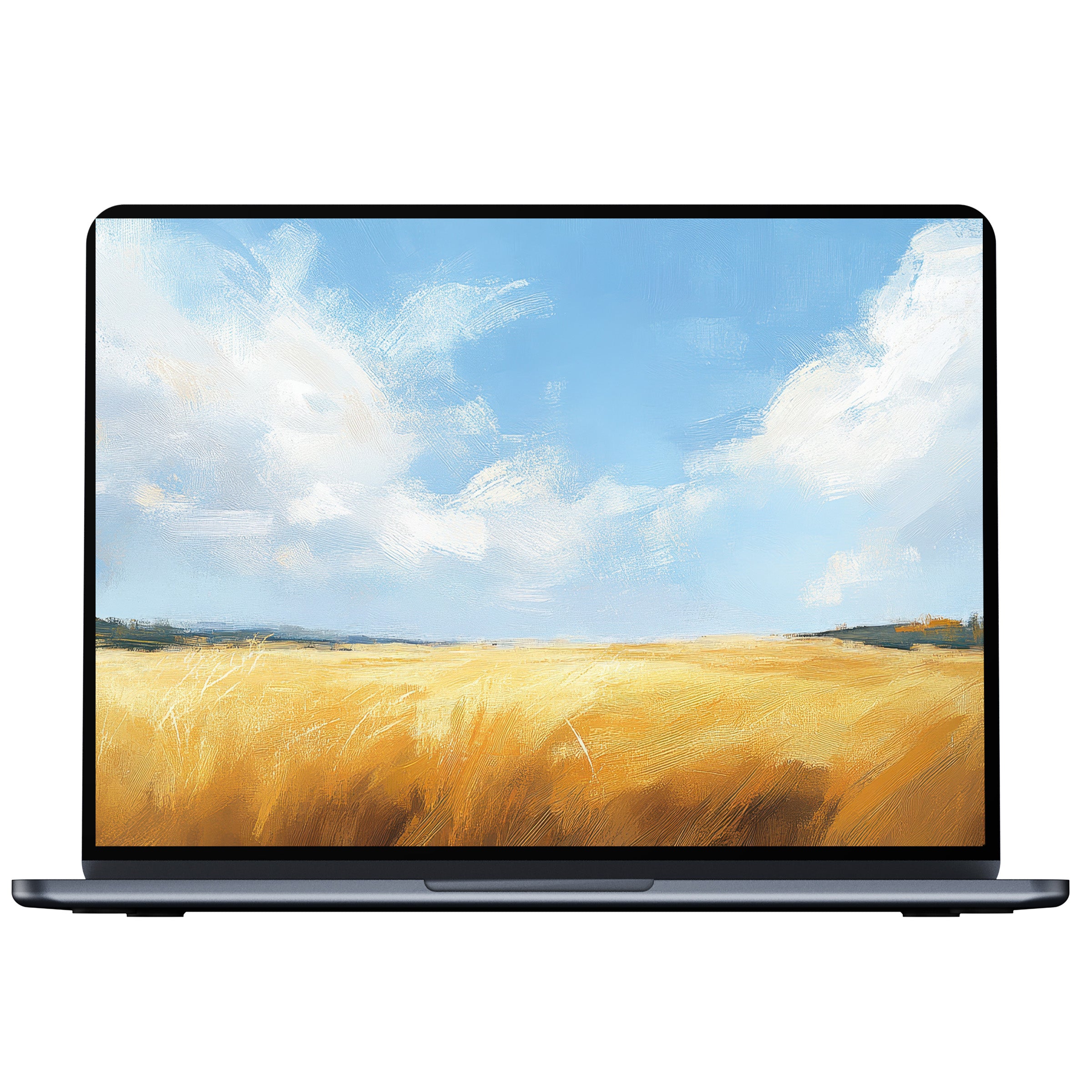Farmhouse desktop wallpaper digital download showcases a serene wheat field under blue skies, ideal for PC, Laptop, and Mac viewers seeking calm inspiration