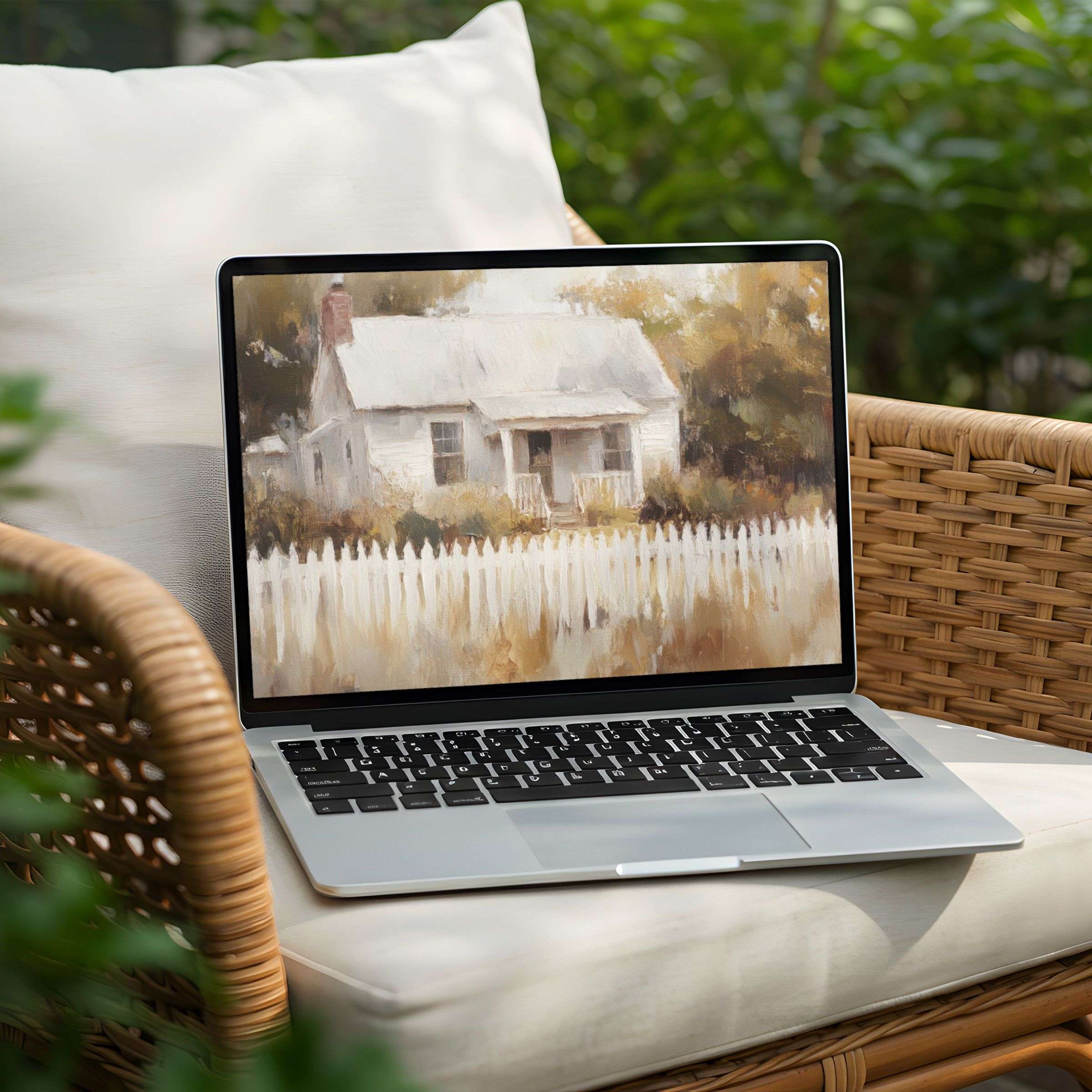 Charming farmhouse desktop background on a PC offers an instant download for inspiration and elegance on any laptop display