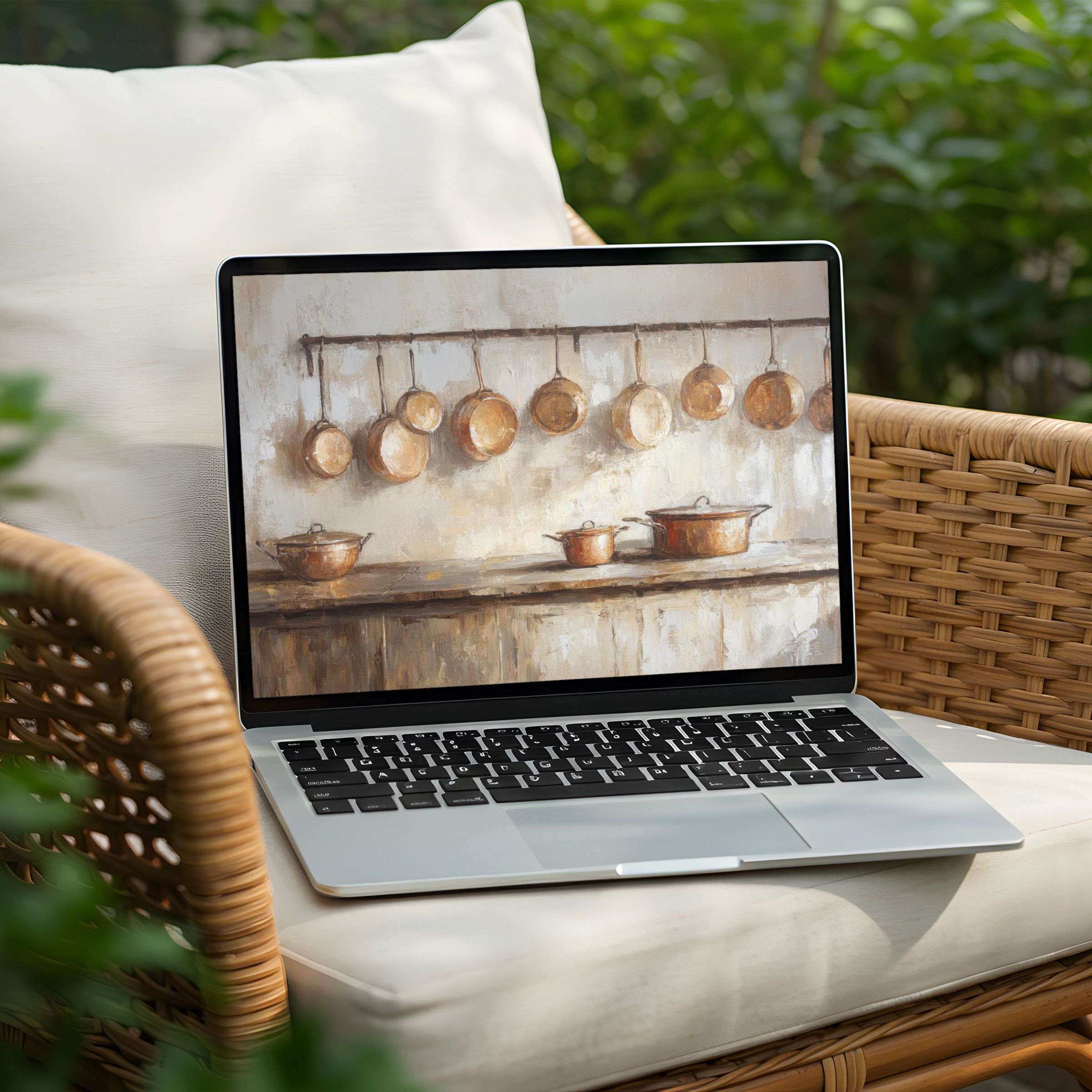 Elegant rustic kitchen art for PC and Laptop desktop background Instant download for calm inspiration and mindfulness