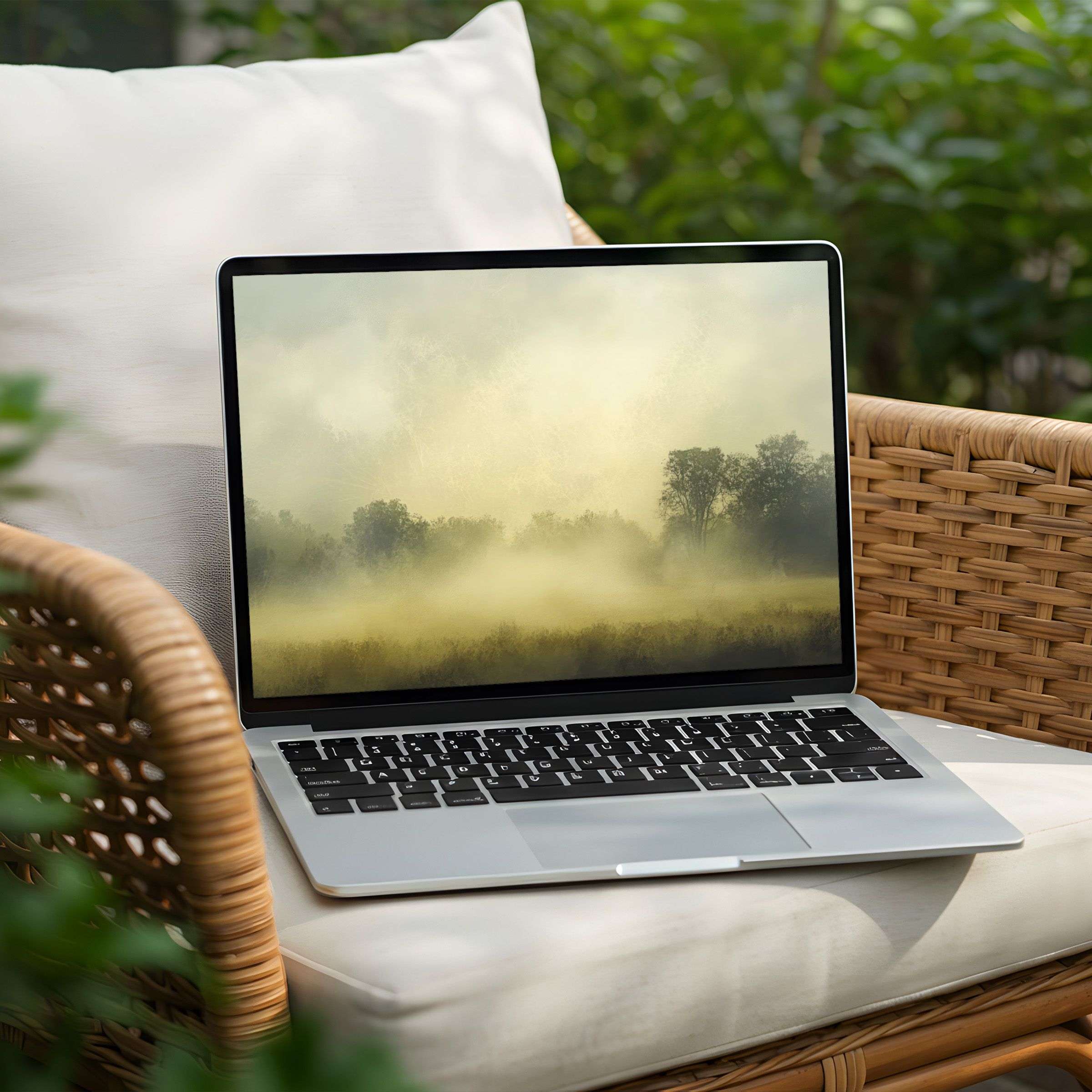 Serene misty forest desktop background for PC brings elegance and calm to your laptop with instant download for mindfulness