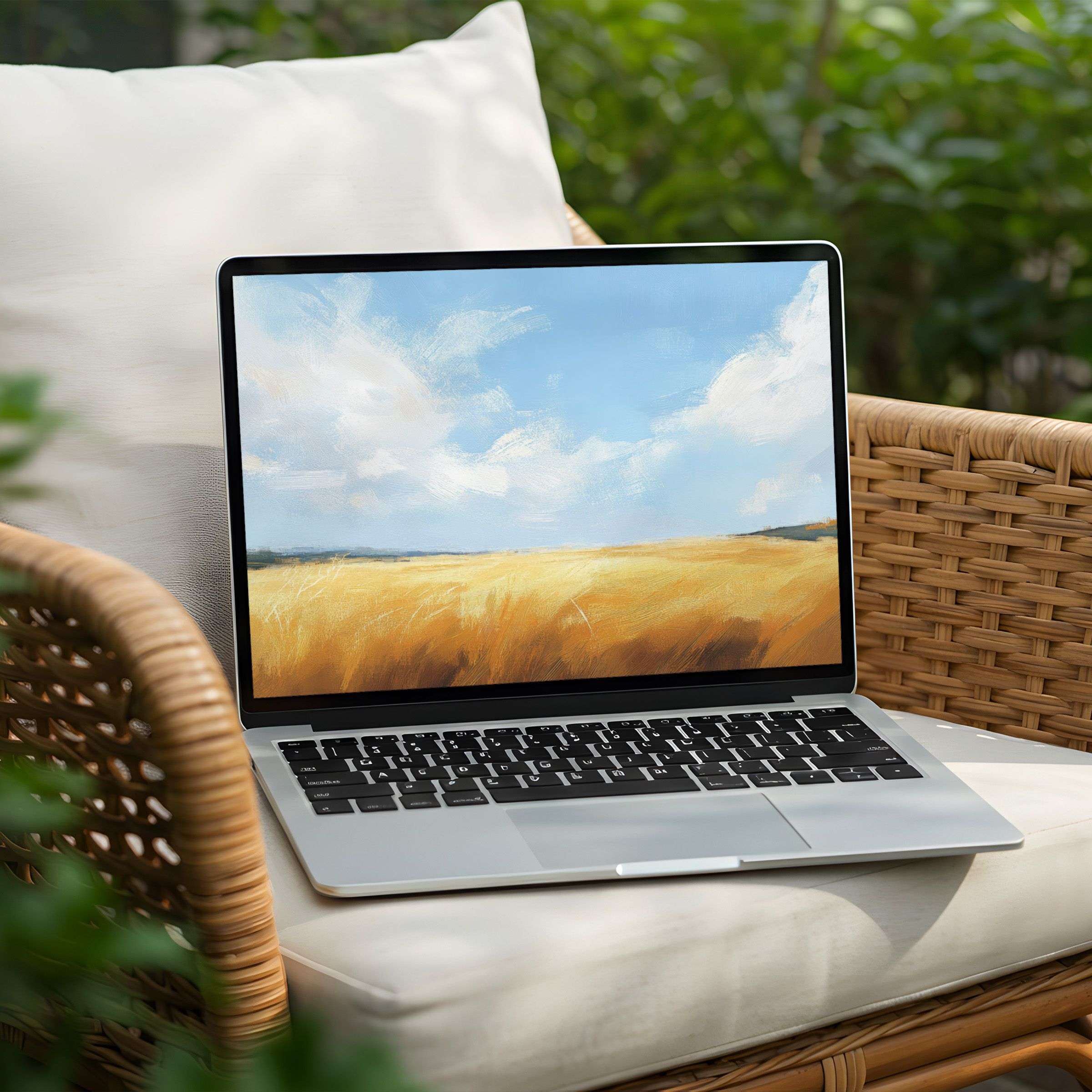 Elegant wheat field desktop background for PC and Laptop instant download inspires calm and mindfulness with soft hues