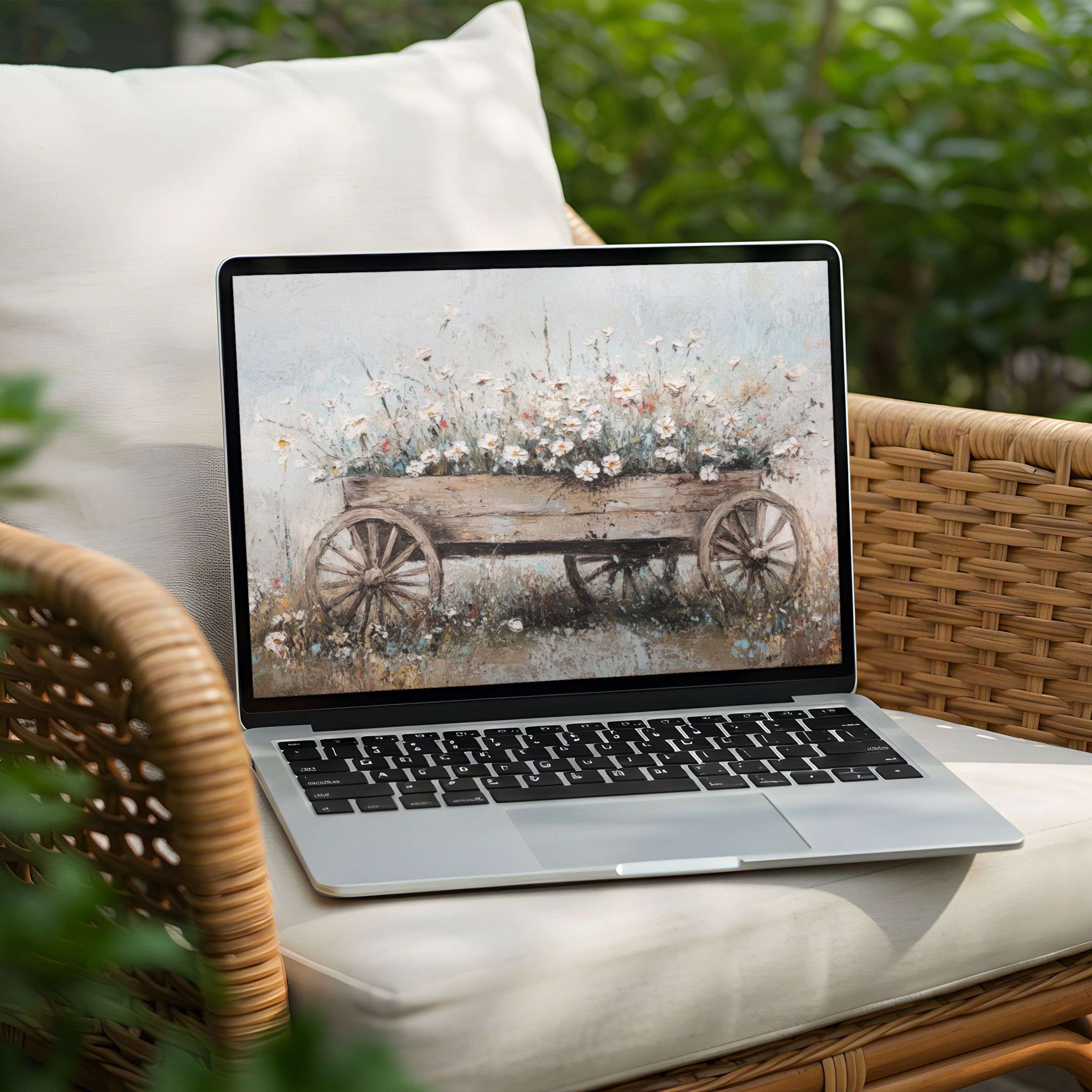 Serene floral desktop background on a laptop offers an inspiring and calming instant download for mindful PC and laptop users