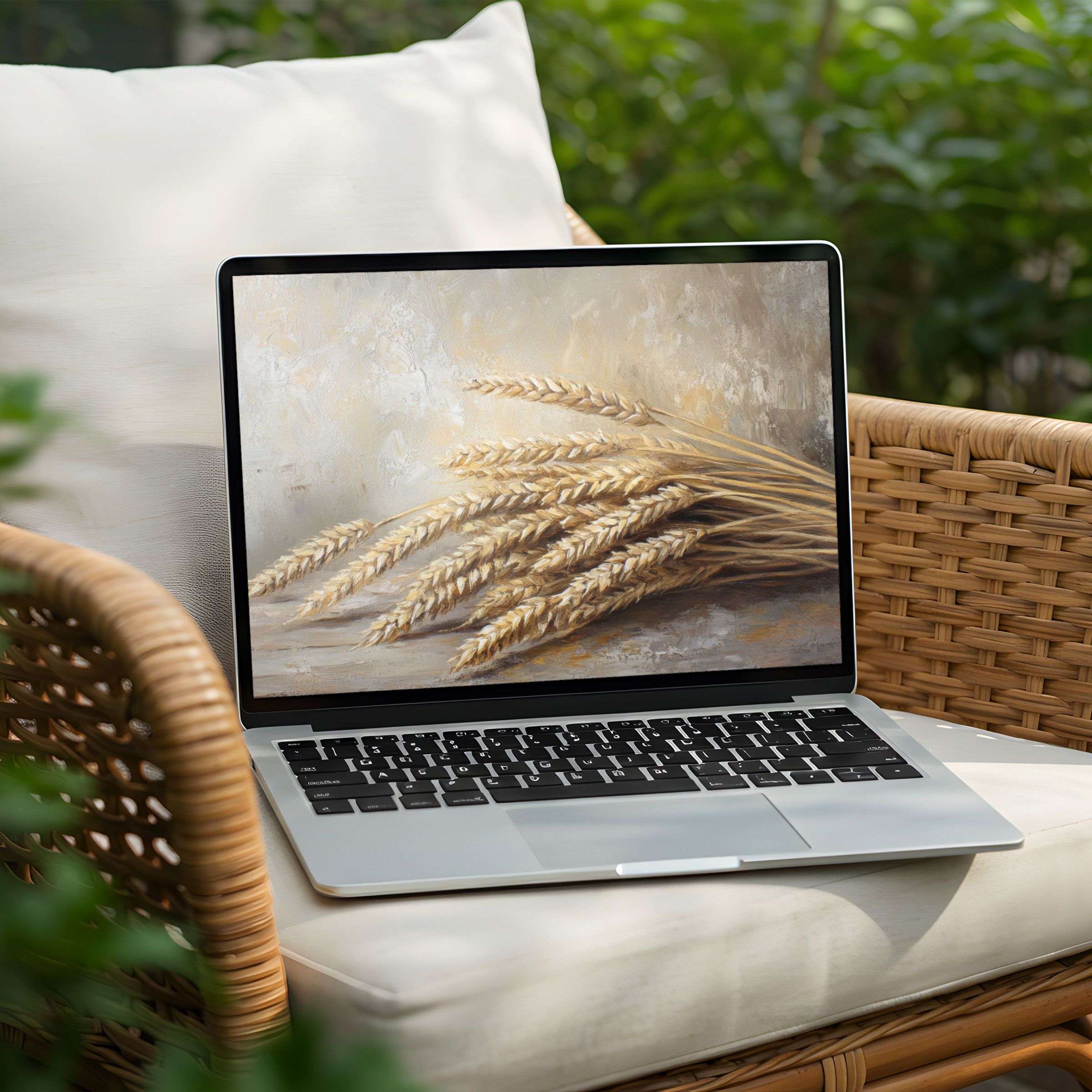 Elegant wheat art desktop background for instant download on PC or Laptop inspiring calm and mindfulness in daily life