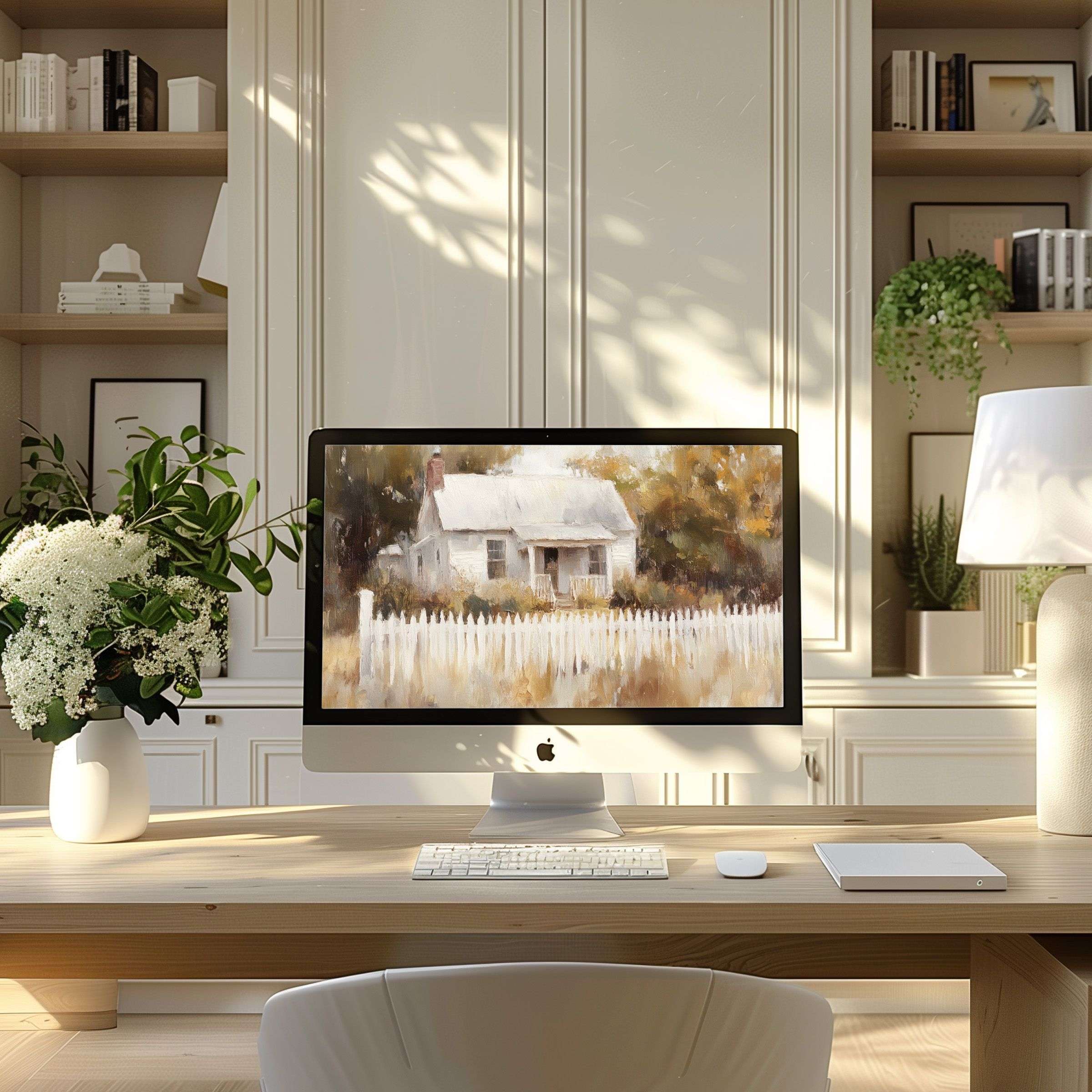 Elegant digital landscape wallpaper for computer enhances your modern home office creating calm inspiration for PC or laptop users