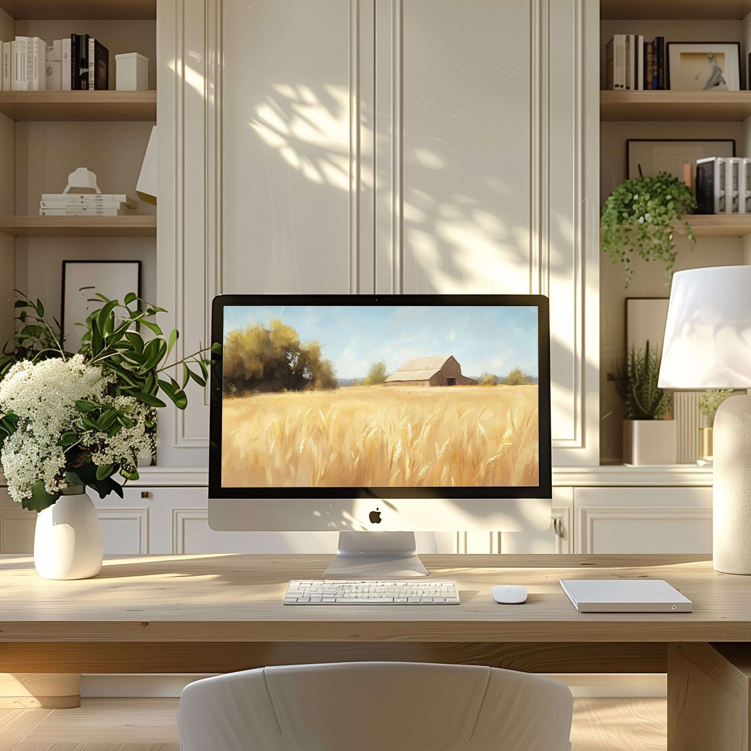 Elegant wheat field digital art transforms your PC or laptop into a serene workspace wallpaper for computer and ultrawide screens