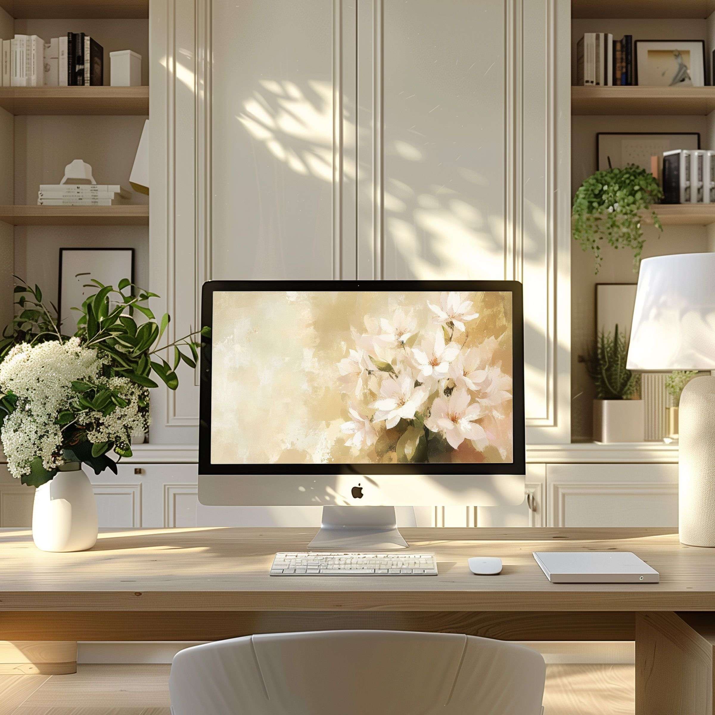 Elegant floral wallpaper for computer brings calm inspiration, fitting perfectly on PC, Laptop, ultrawide screens, and digital downloads