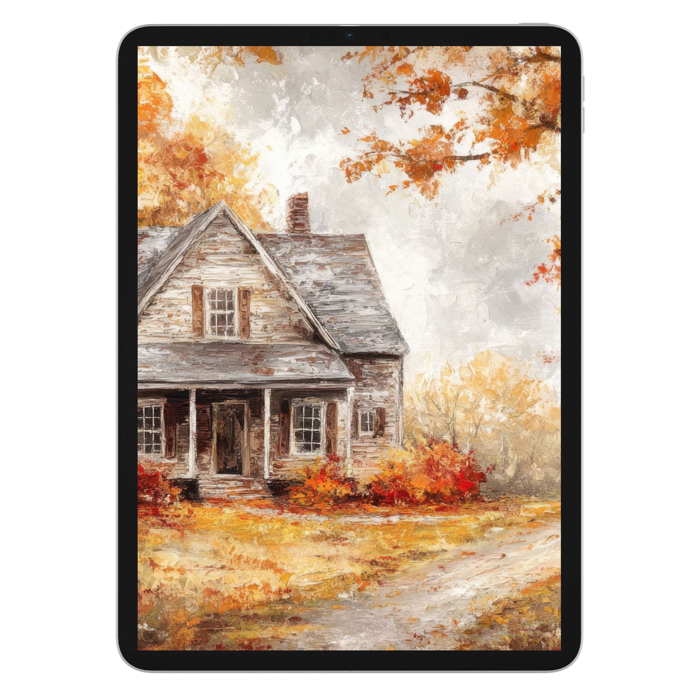 Farmhouse iPad wallpaper features an autumnal scene with rustic charm, enhancing your tablet background for a serene digital download