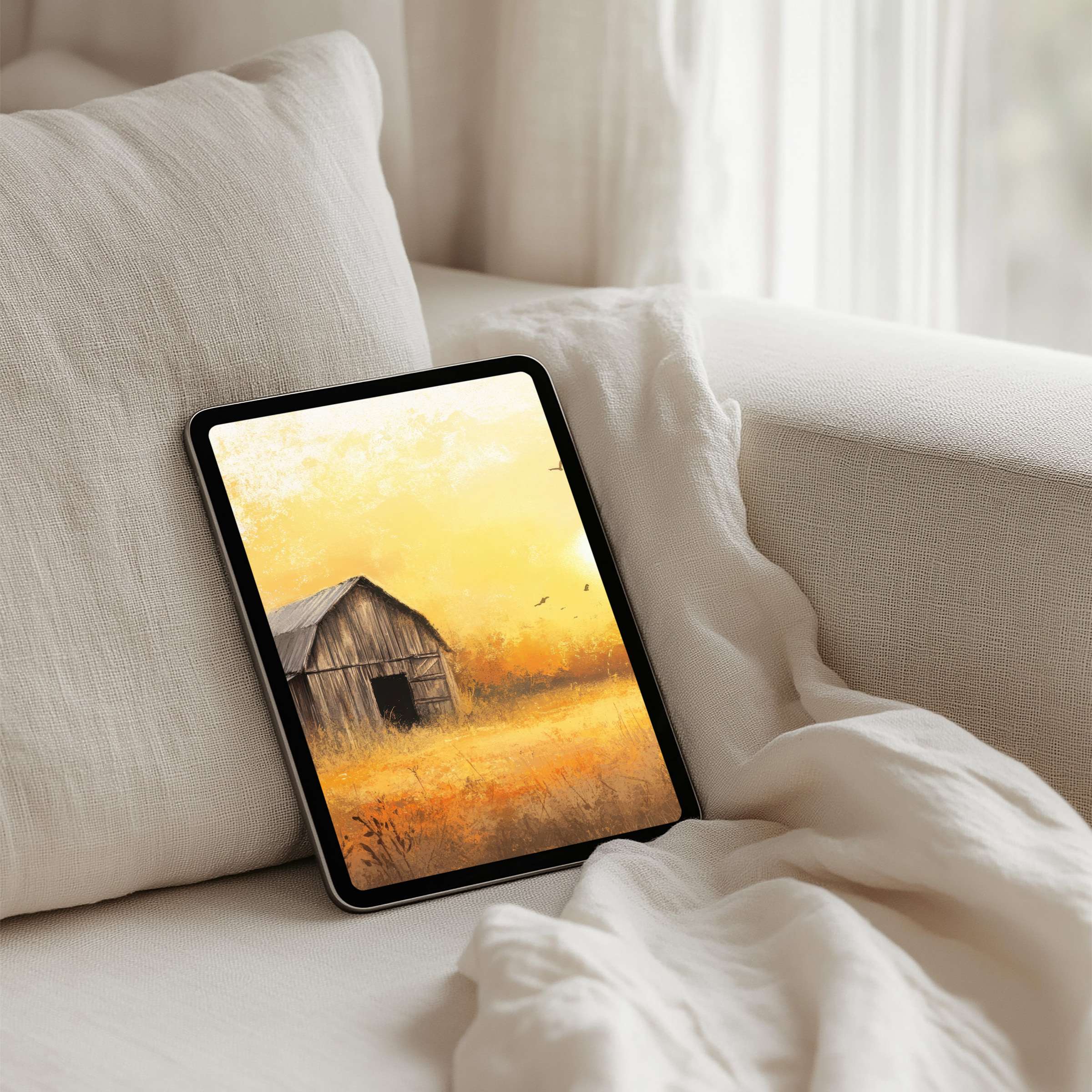 Serene barn scene iPad background for instant download exudes calm and elegance enhancing any tablet experience with mindfulness