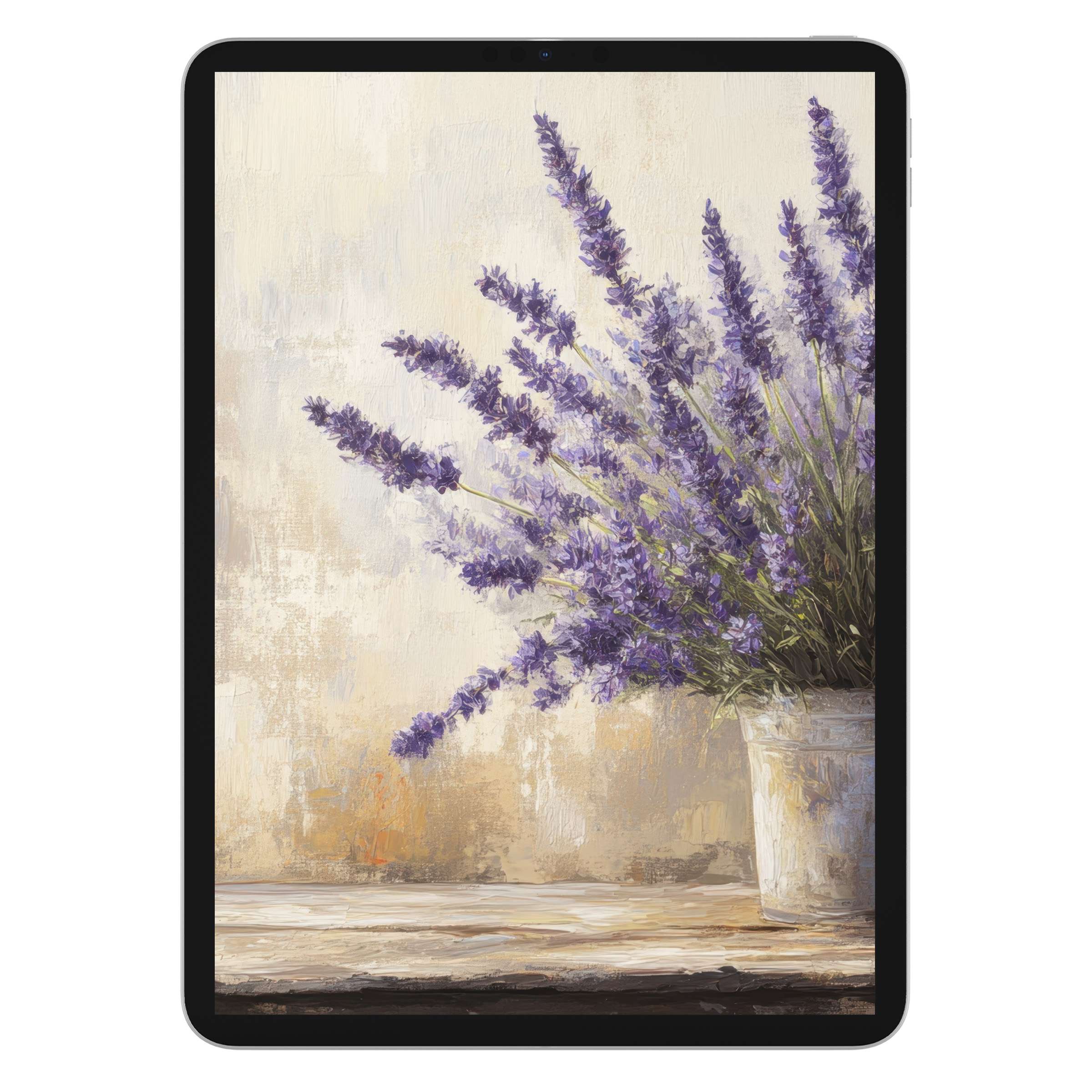 Rustic lavender bouquet iPad wallpaper exudes calm, textured elegance on tablets, enhancing digital space with sustainable style background