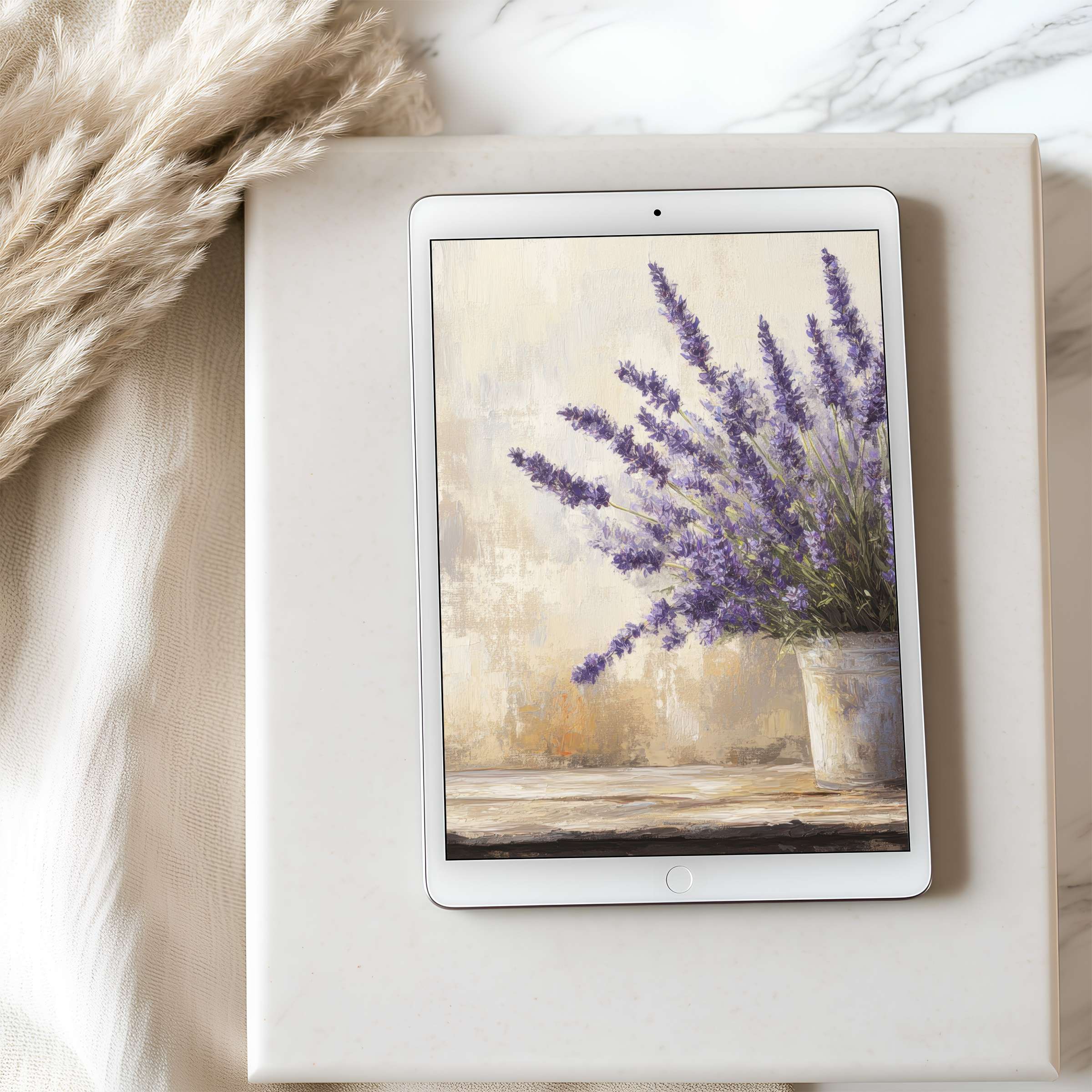 Lavender-themed tablet wallpaper in high resolution, offering tranquility and elegance, perfect for iPad and Android, digital download available
