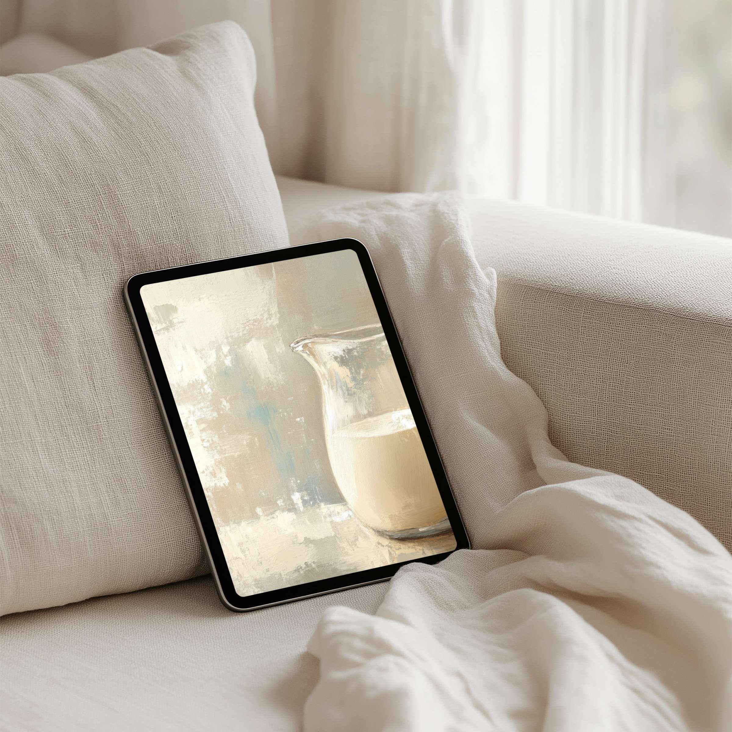 Elegant iPad background featuring soothing abstract art in neutral tones offers instant download for any tablet inspiring calm and mindfulness