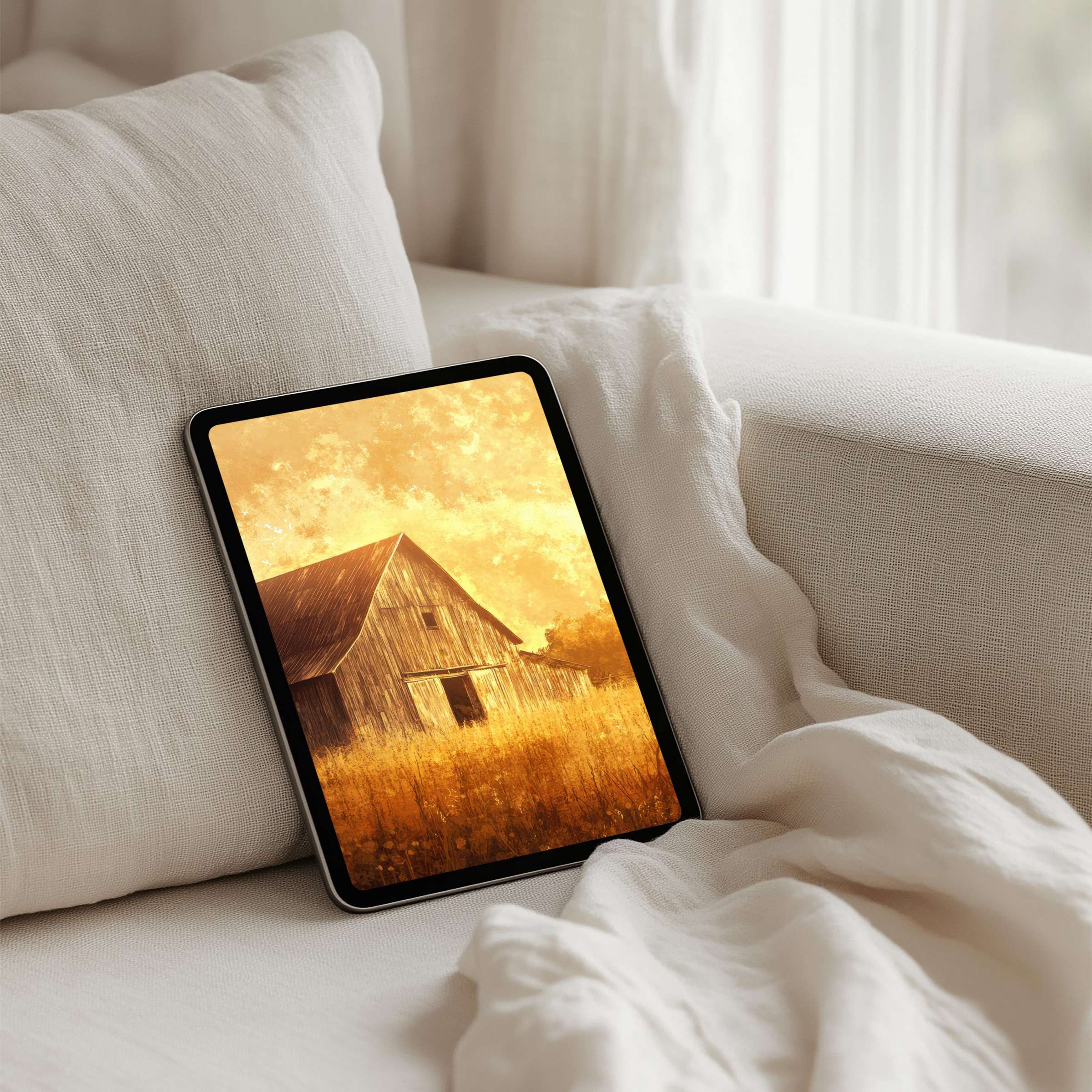 Warm, rustic barn digital art brings calm to your iPad background; perfect for instant download on any tablet device