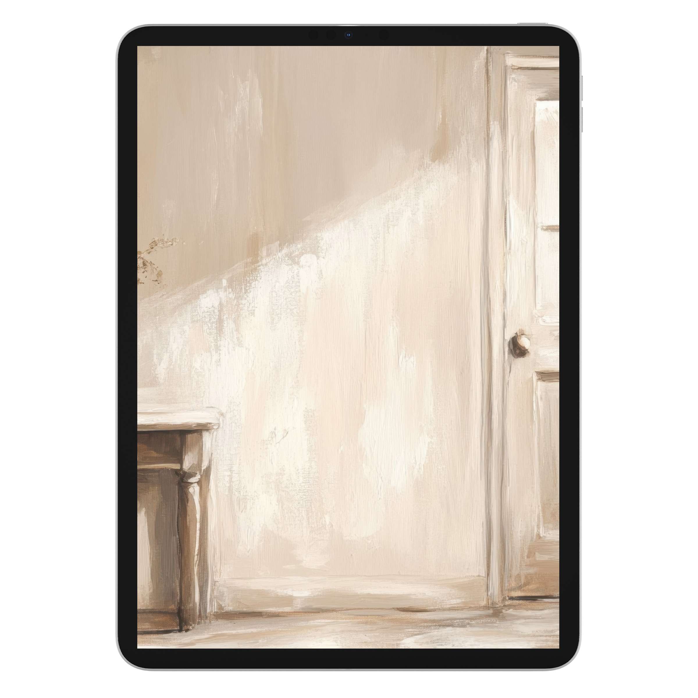 Farmhouse iPad wallpaper showcasing serene neutral tones and soft textures perfect for a calm digital download background on tablets
