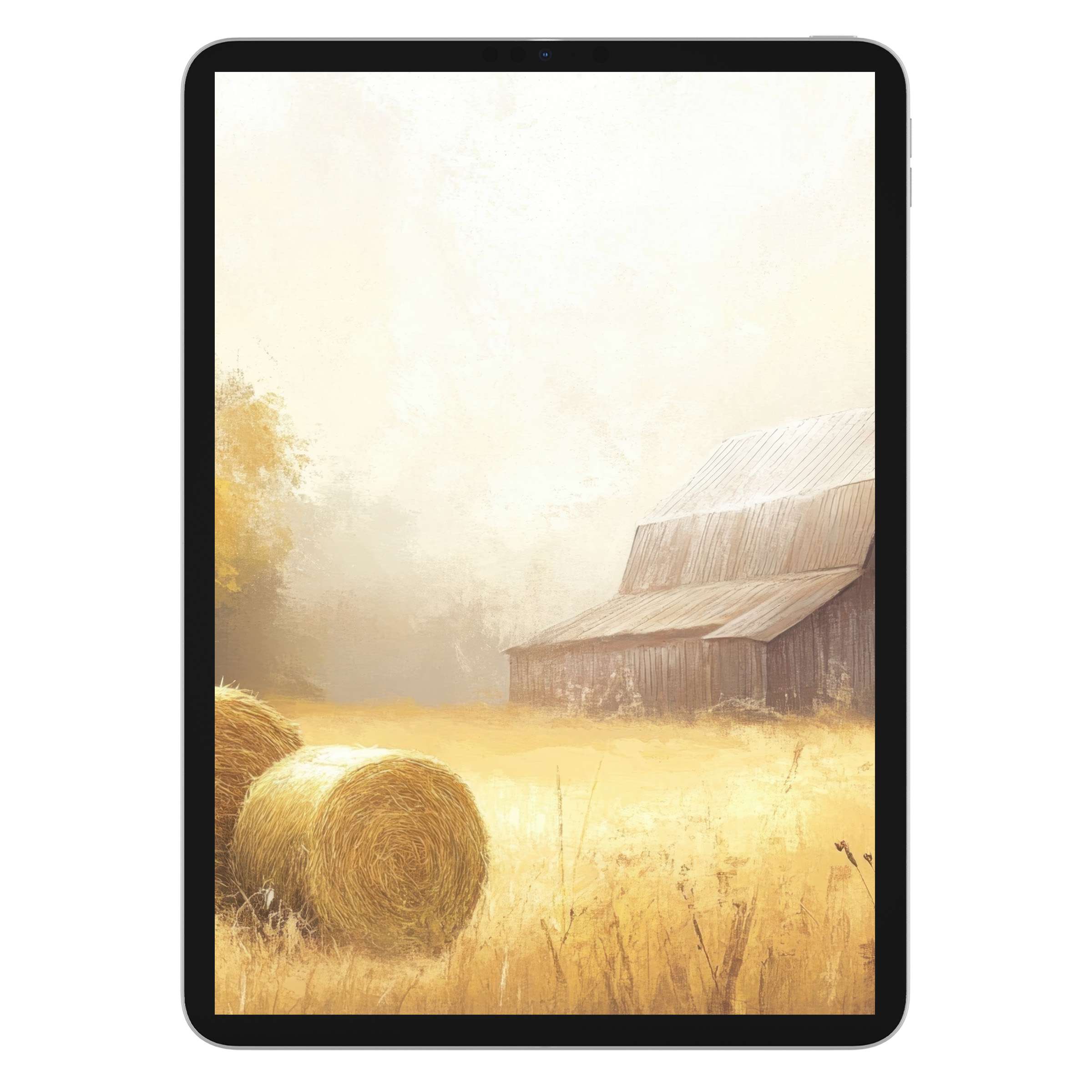 Farmhouse iPad wallpaper digital download offers a serene rustic background with soft golden hues ideal for any tablet aesthetic