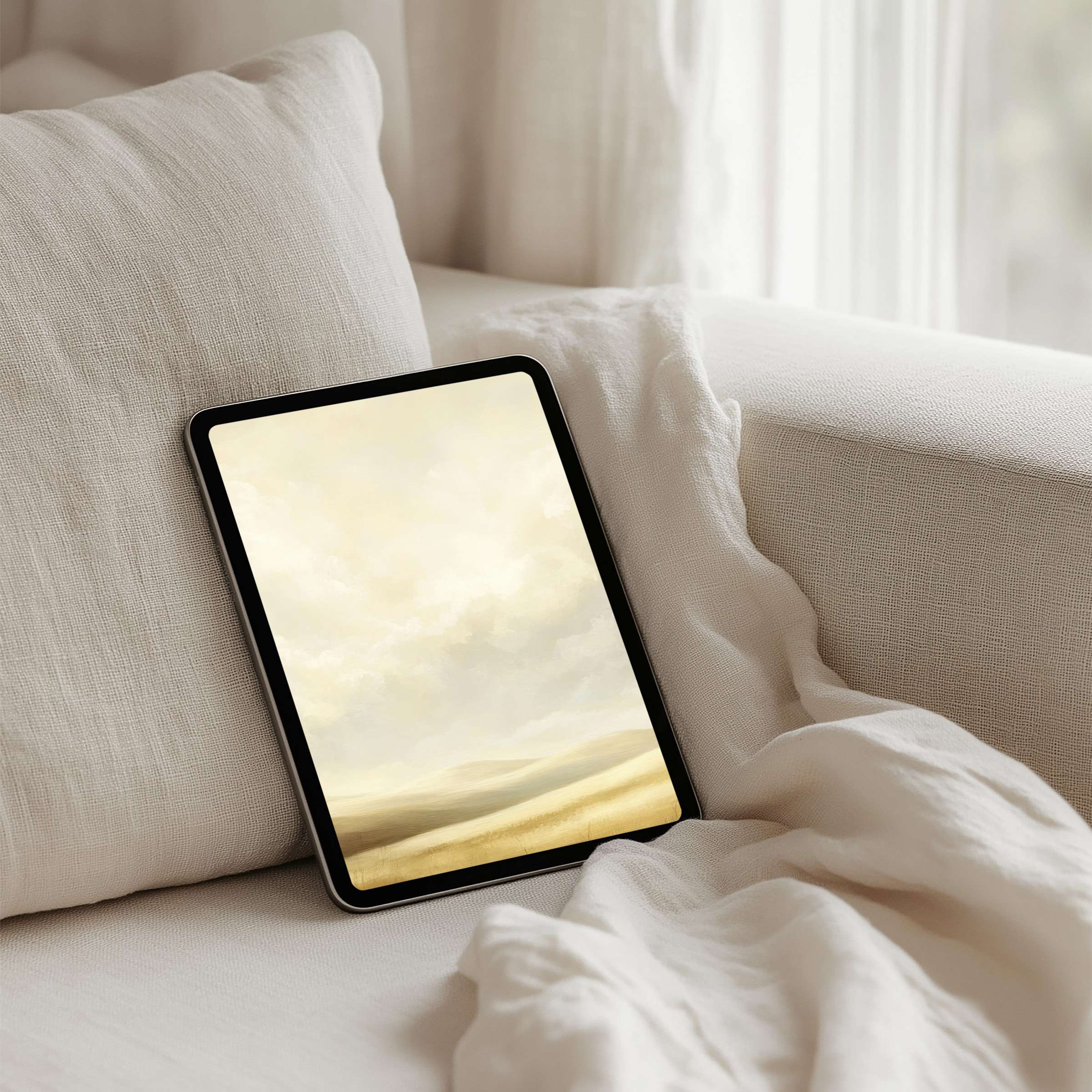 Elegant iPad background with serene beige tones offering calm inspiration perfect for any tablet instant download for mindfulness