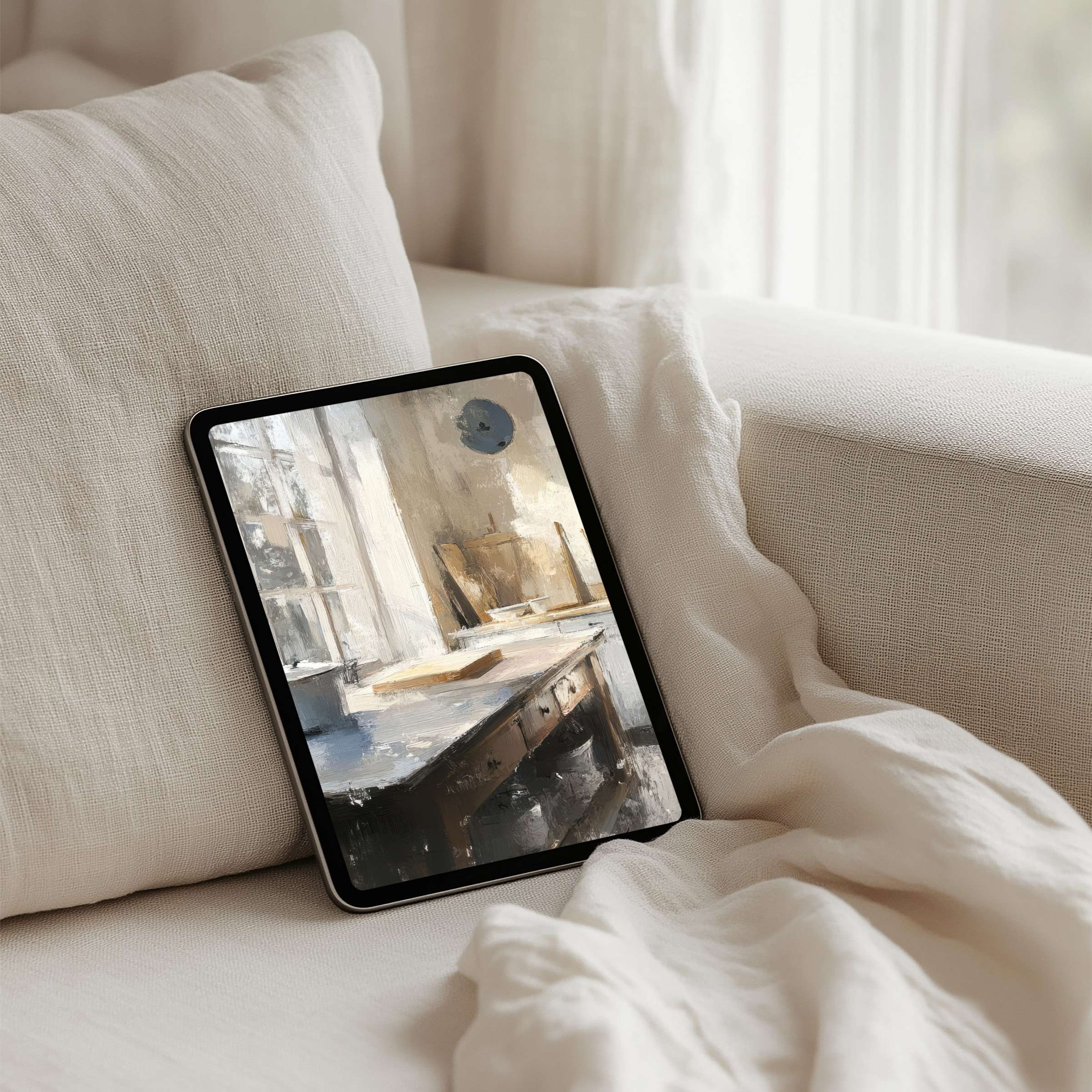 Elegant iPad background showcasing calming neutral hues and soft textures for instant download on any tablet inspiring mindfulness