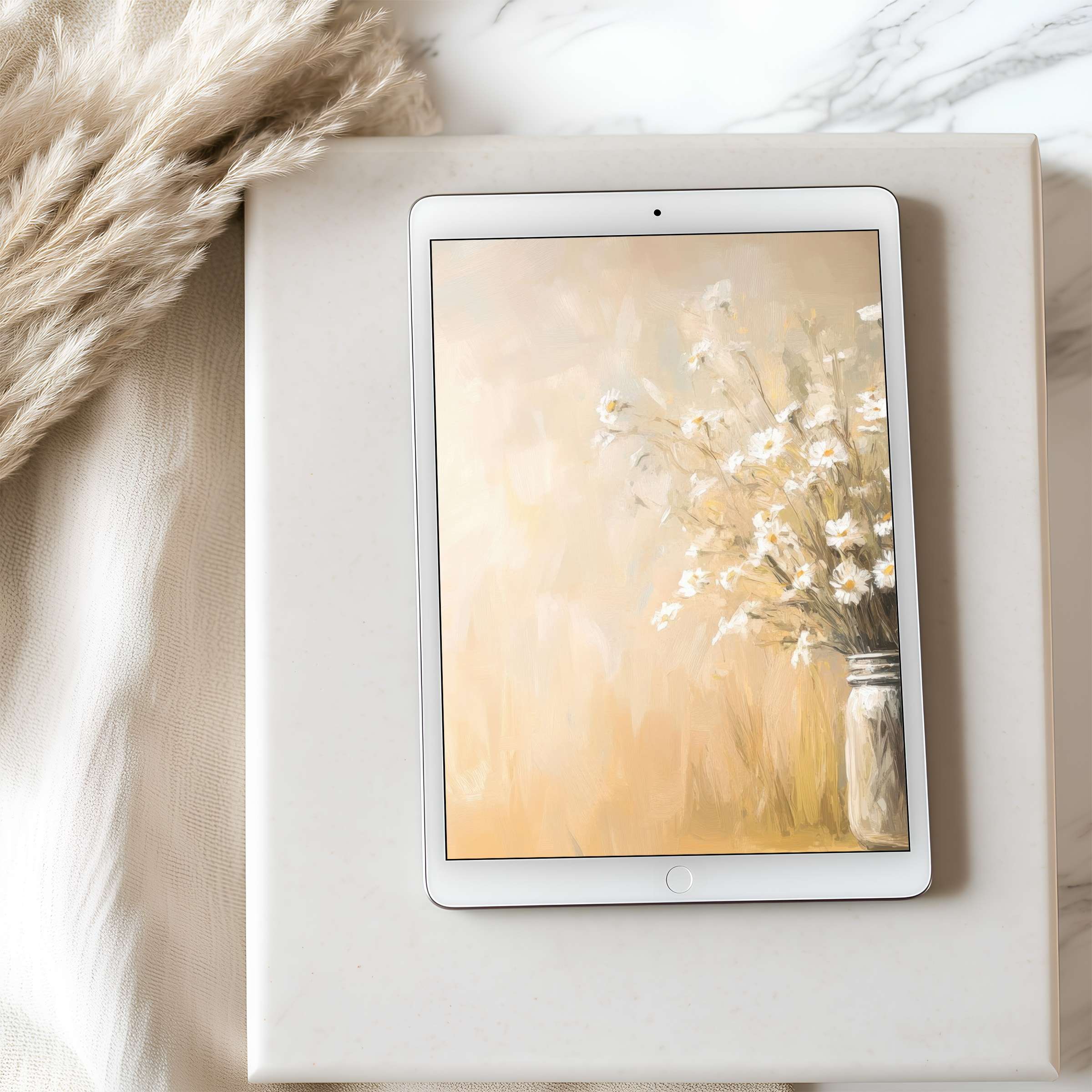 Elegant tablet wallpaper featuring warm botanical art in calming neutrals, perfect for iPad and Android tablet downloads in high resolution