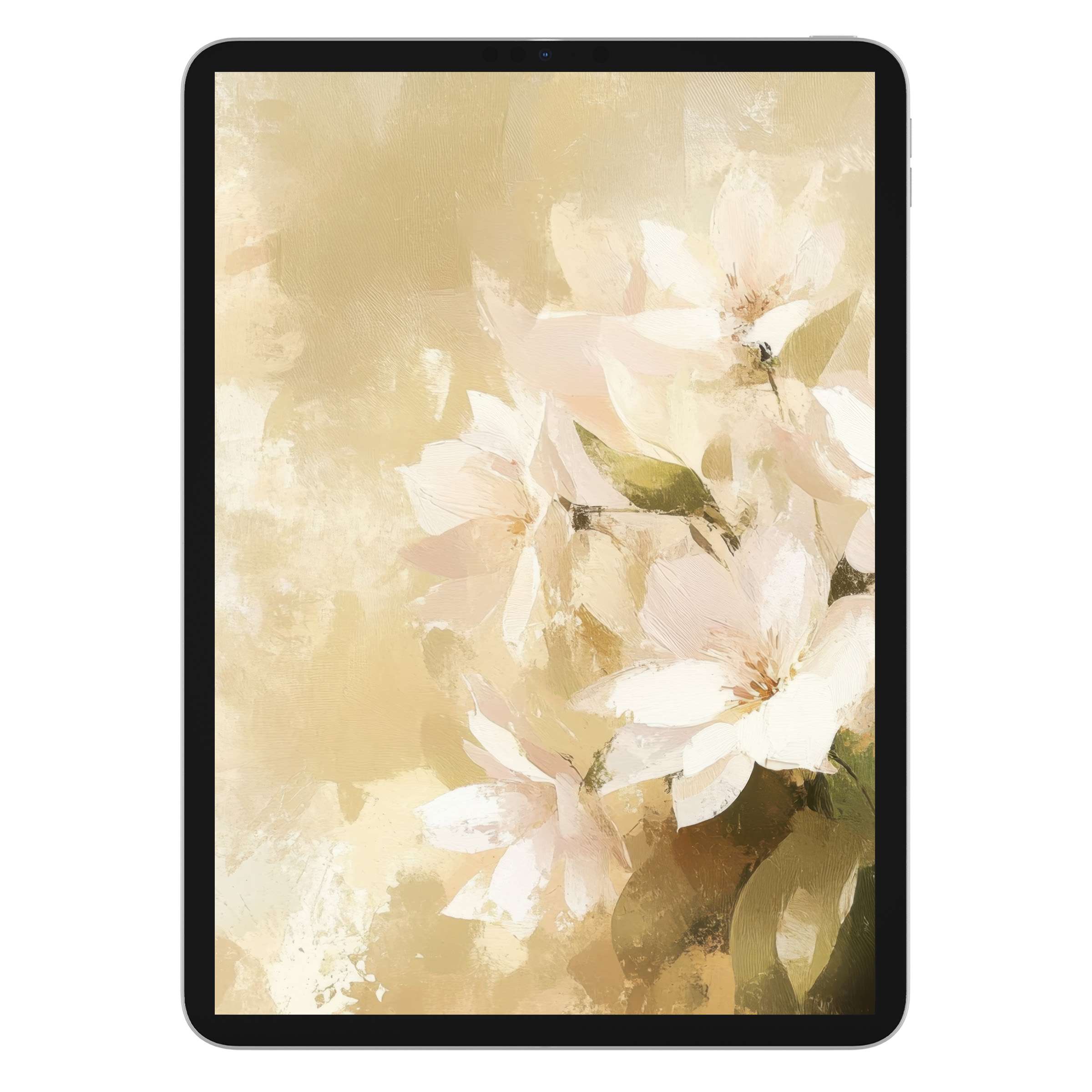 Elegant farmhouse iPad wallpaper featuring soft pastel flowers creates a serene background for any tablet digital download needs
