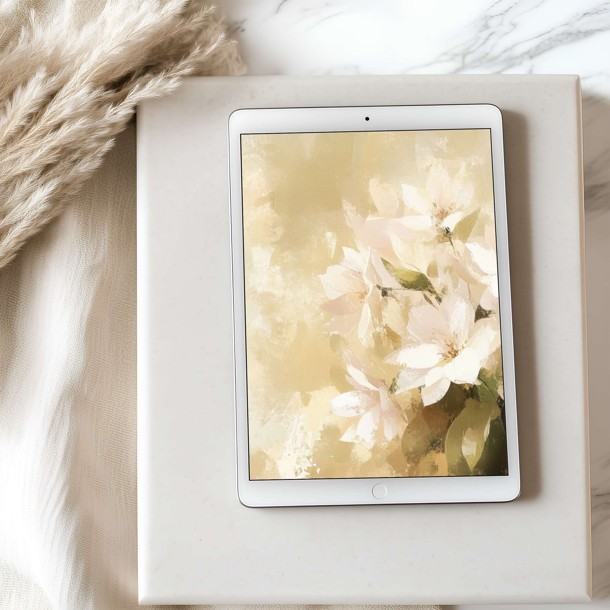 Elegant floral tablet wallpaper featuring soft pastels and delicate blooms suitable for iPad download enhances serenity and sustainability in design