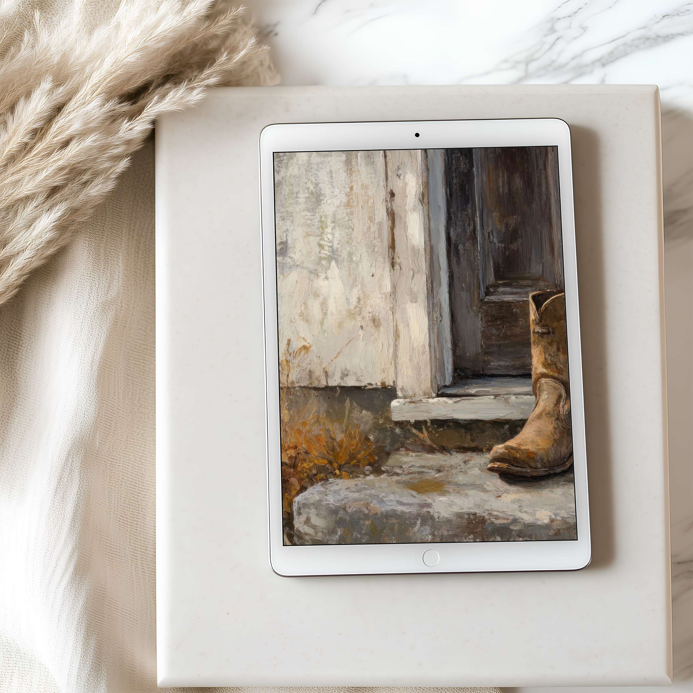 Elegant tablet wallpaper showcasing rustic charm in earthy tones inspires tranquility, ideal for high-resolution iPad digital download