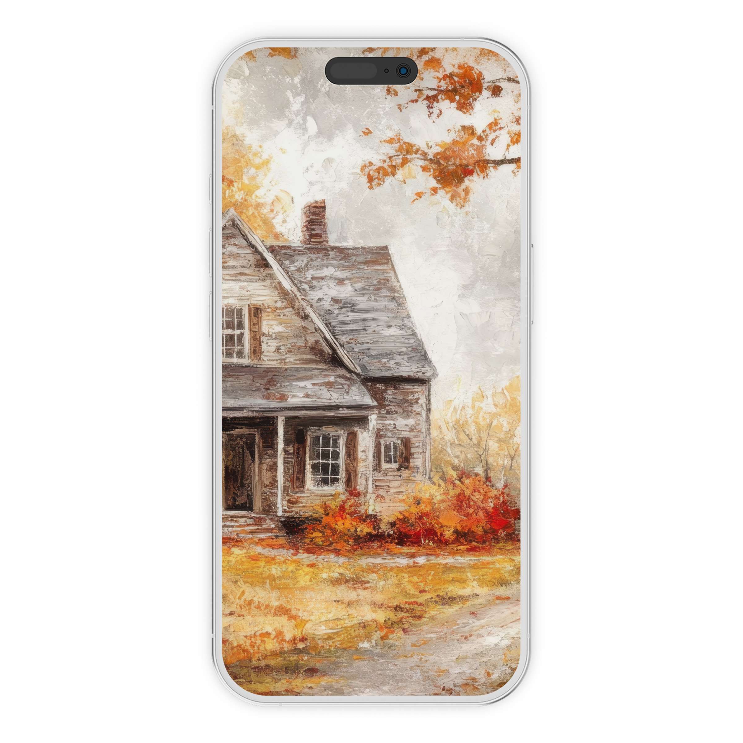 Farmhouse iPhone wallpaper digital download with serene autumn tones offers a calming aesthetic background for any phone screen