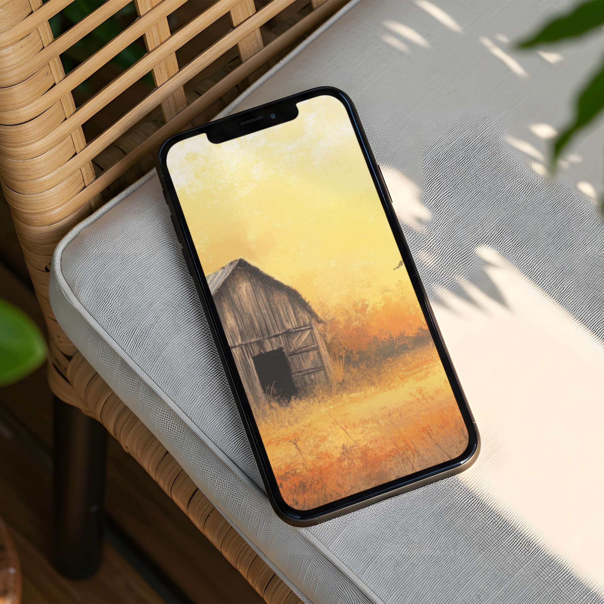 Calm autumn barn iPhone background brings elegance and mindfulness to your phone instant download for iPhone and Android users