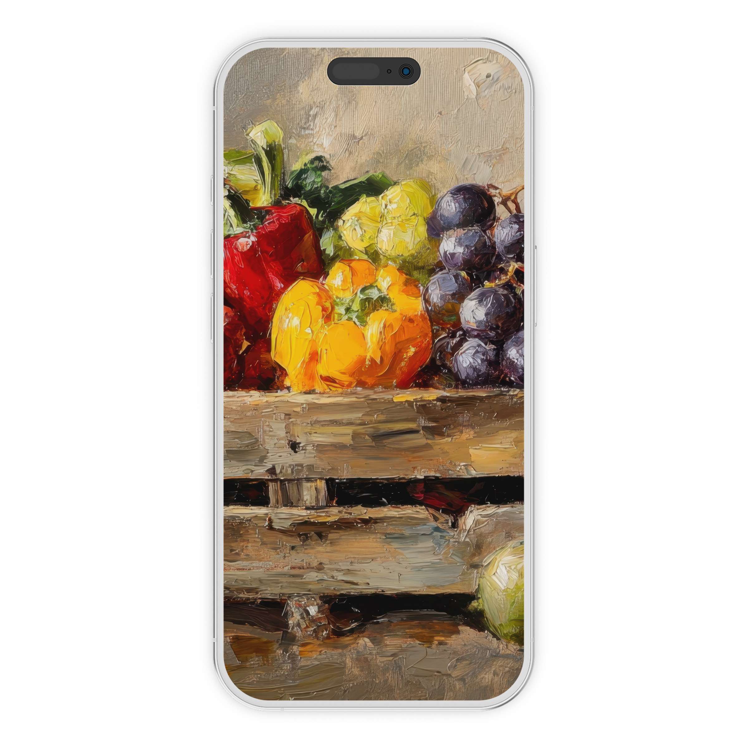 Farmhouse iPhone wallpaper with vibrant fruit painting offers an elegant phone background for design-savvy, eco-conscious users digital download