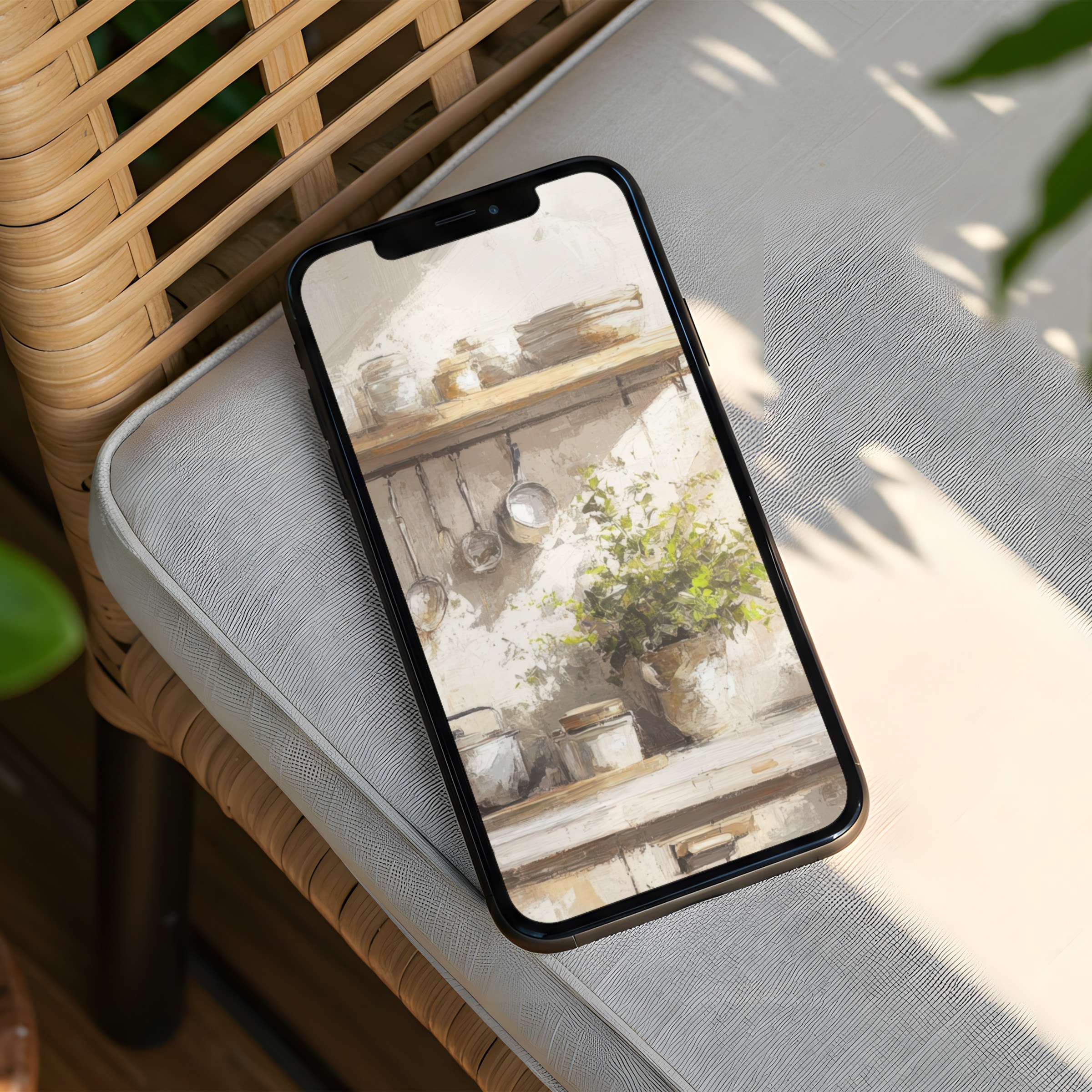 Elegant rustic kitchen art as iPhone background offers calm inspiration for mindful living with instant download for any phone
