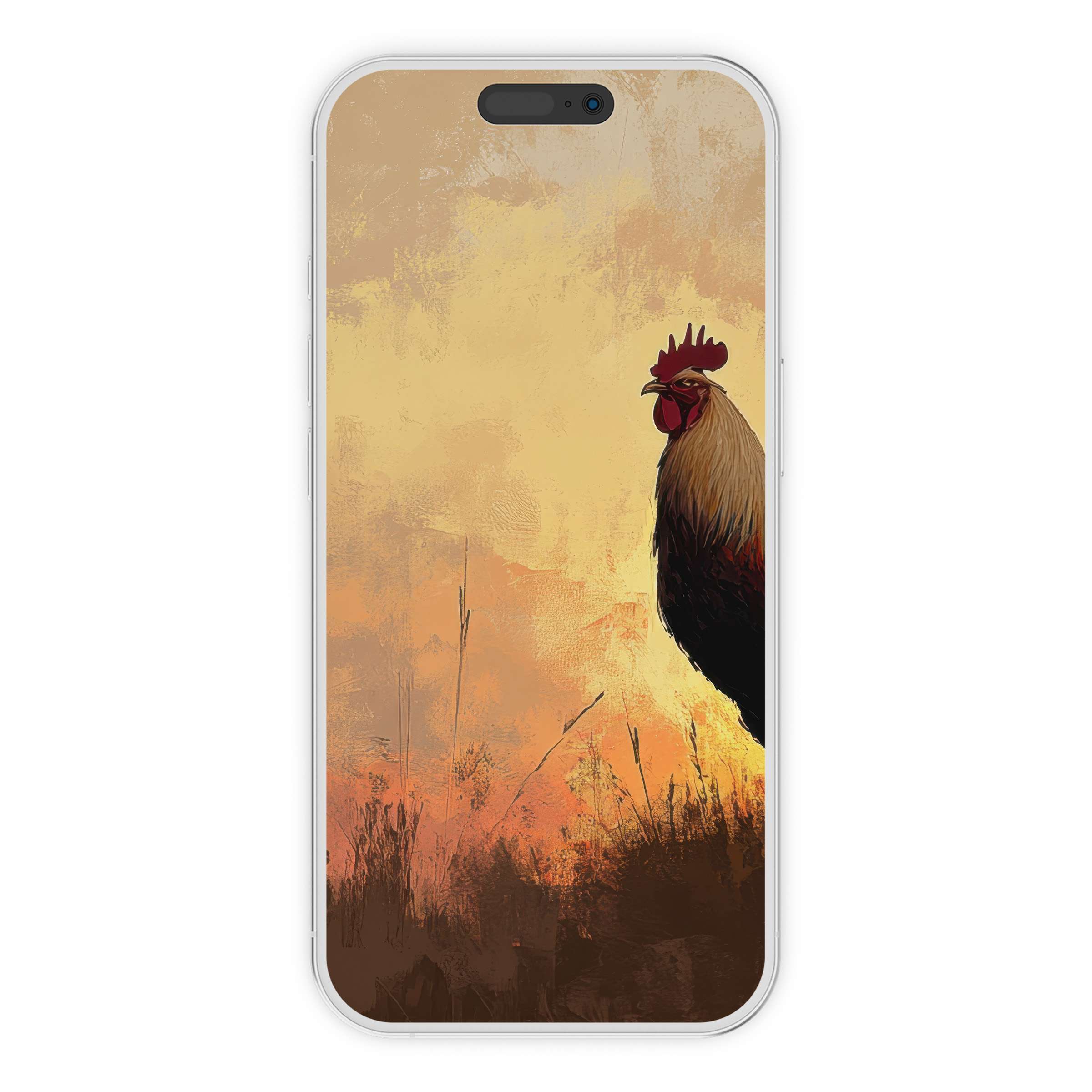 Rustic farmhouse iPhone wallpaper with a rooster silhouette against a warm sunset digital download, ideal phone background art
