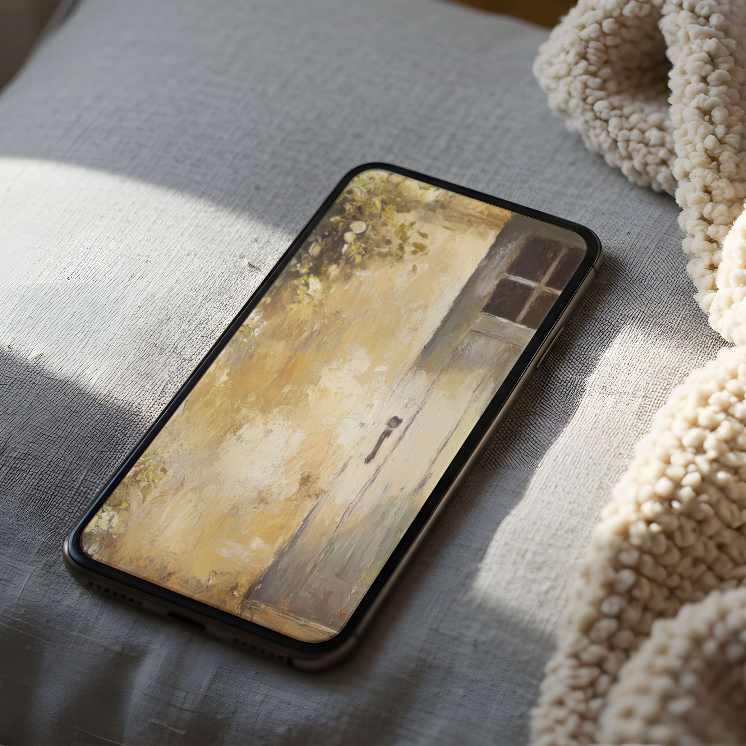 Warm and calming abstract phone wallpaper featuring earthy tones and vintage door motif perfect for high-resolution iPhone and Android downloads