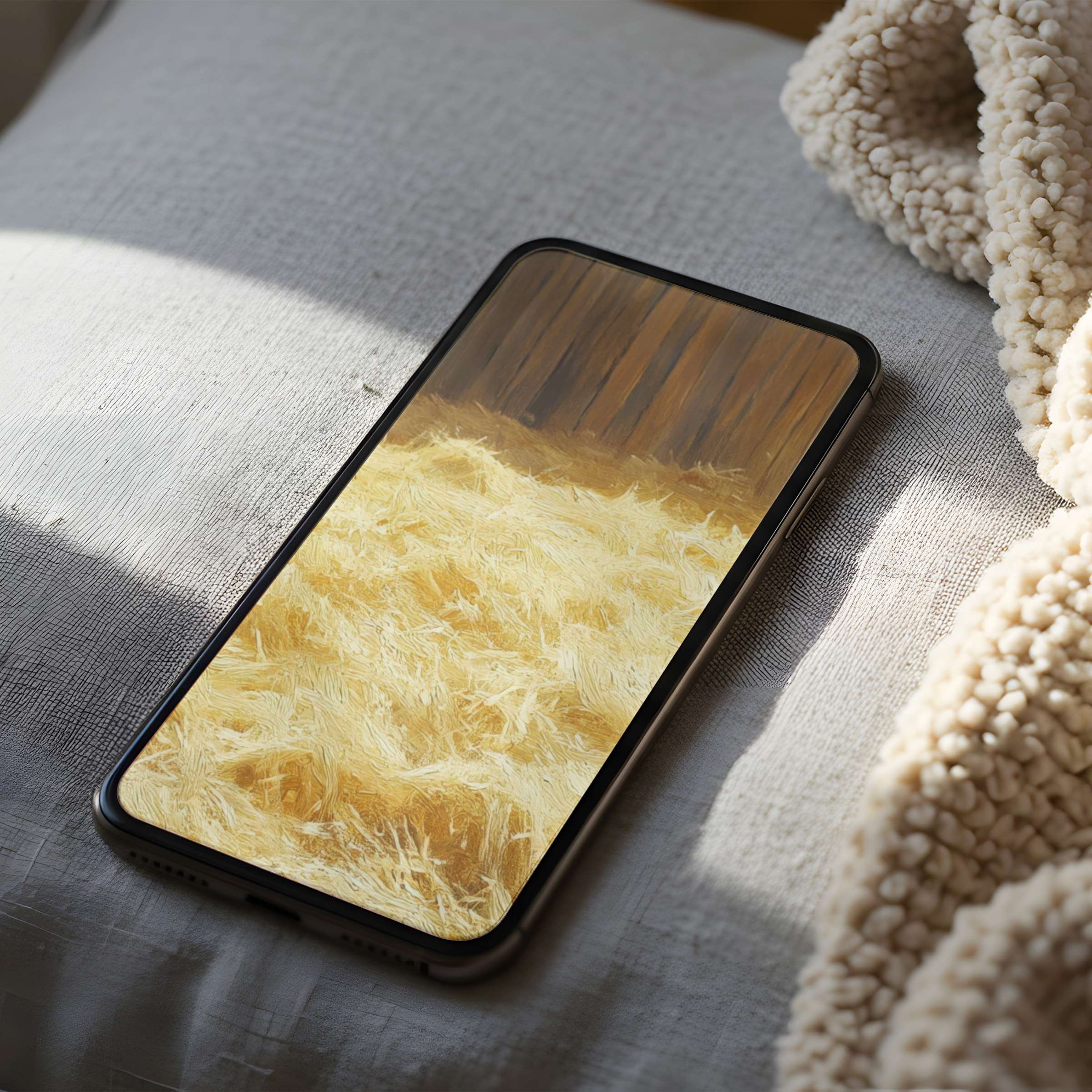 Elegant phone wallpaper featuring serene golden hayfields, perfect for high resolution iPhone and android digital download
