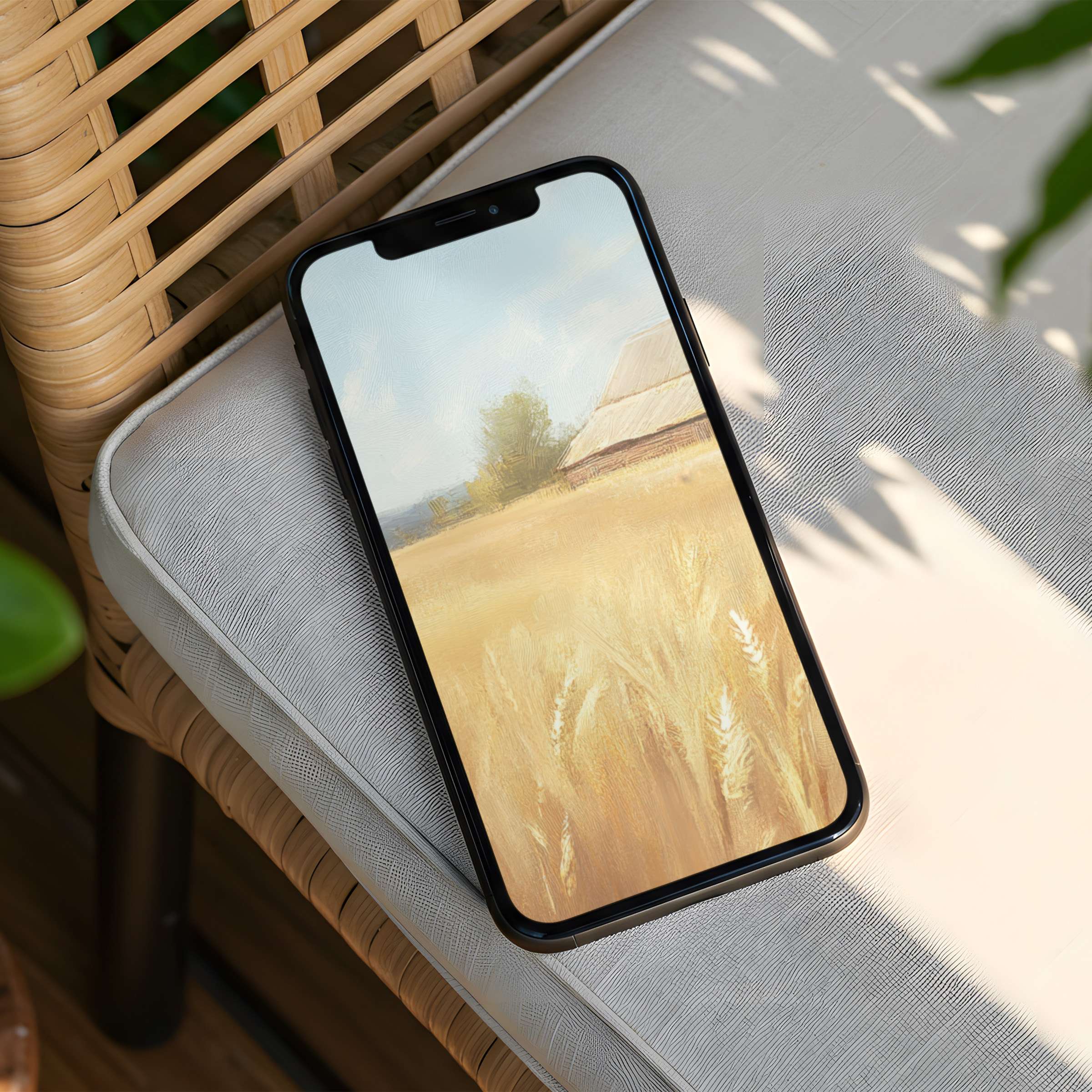 Elegant iPhone background showcasing a serene wheat field painting perfect for phone screens instant download for calm inspiration