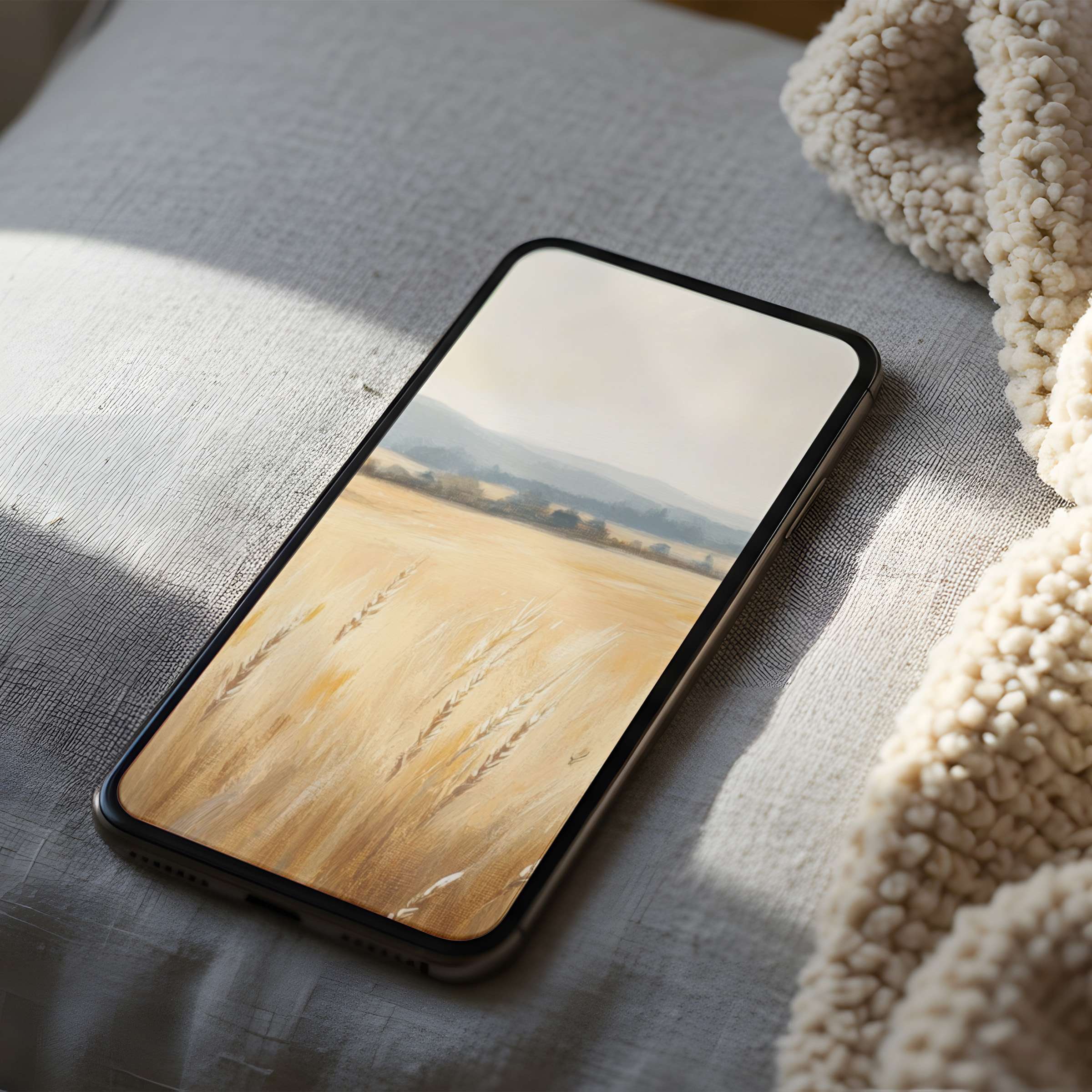 Elegant phone wallpaper featuring serene wheat field under soft skies high resolution download for aesthetic iPhone and android screens