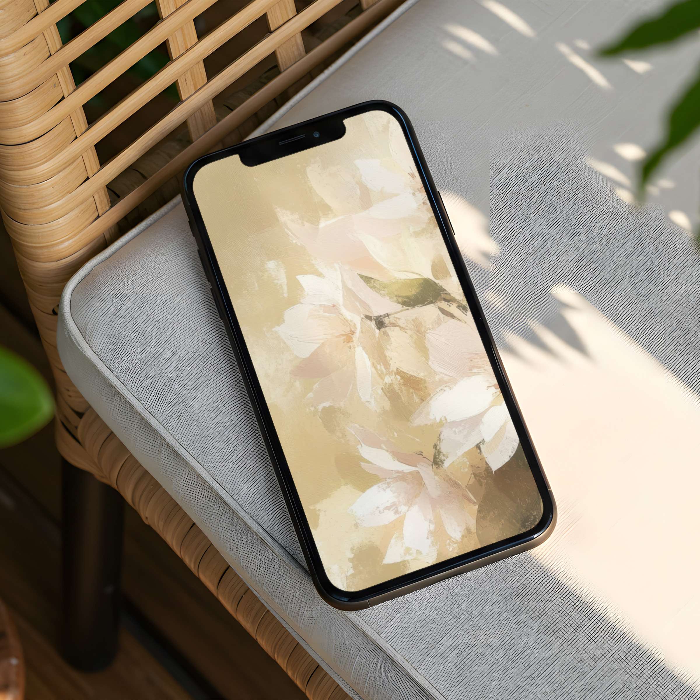 Elegant floral iPhone background exudes calm and mindfulness in soft beige tones perfect for instant download on any phone