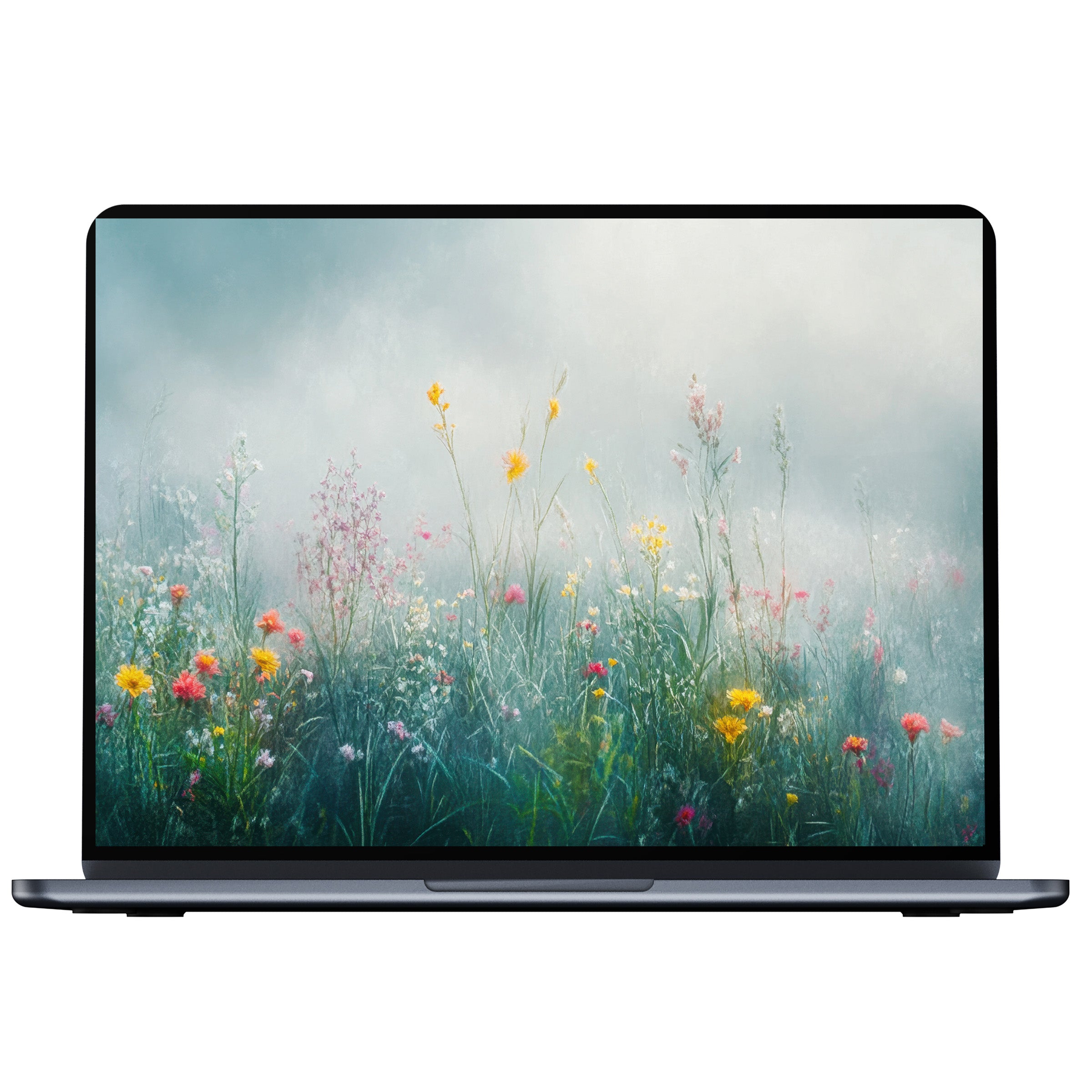 Floral desktop wallpaper digital download with calming misty wildflowers in pastel tones creating elegance and mindfulness for PC and laptop