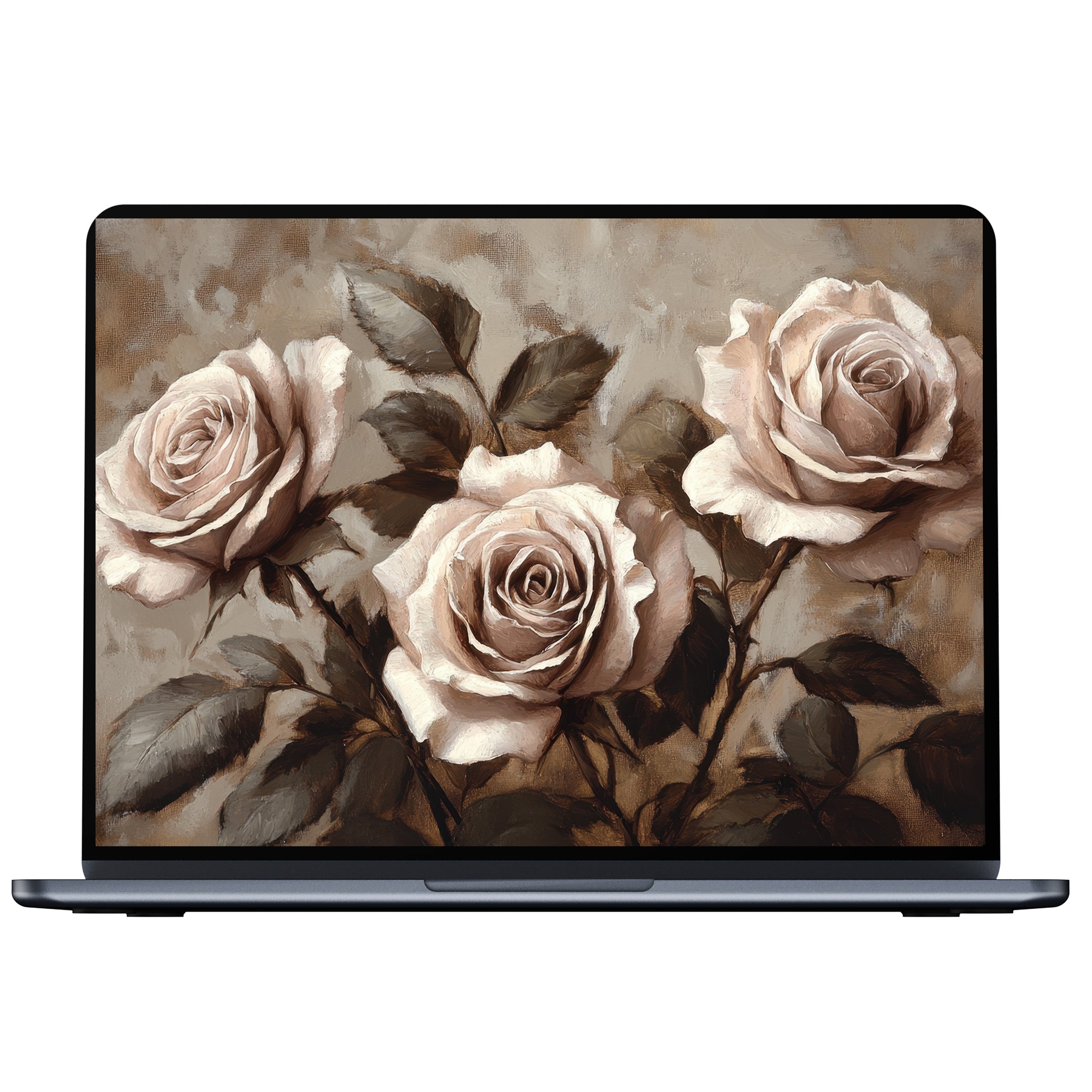 Elegant floral desktop wallpaper featuring vintage roses in muted tones, inspiring calm and mindfulness for PC, Laptop, Mac digital download