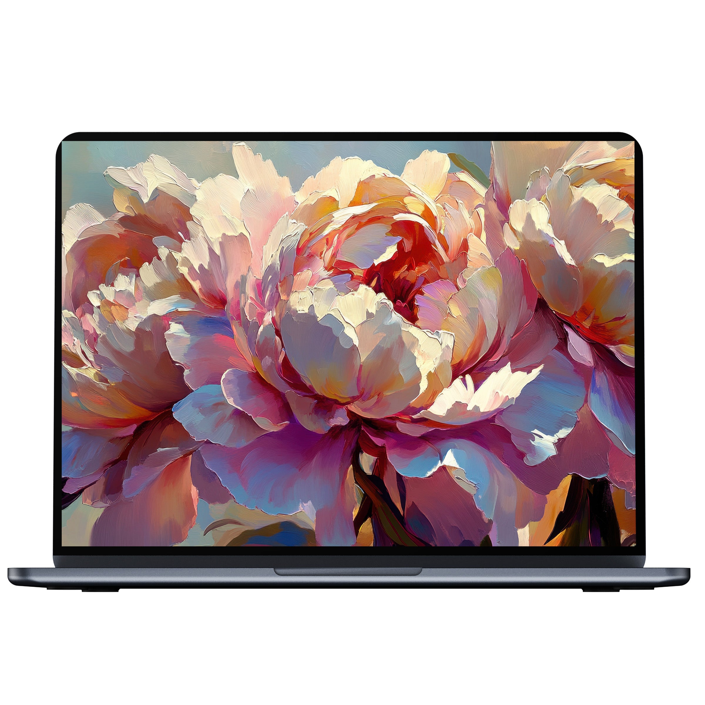 Floral desktop wallpaper showcasing vibrant peony petals offers a serene digital download for PC and laptop enhancing inspiration