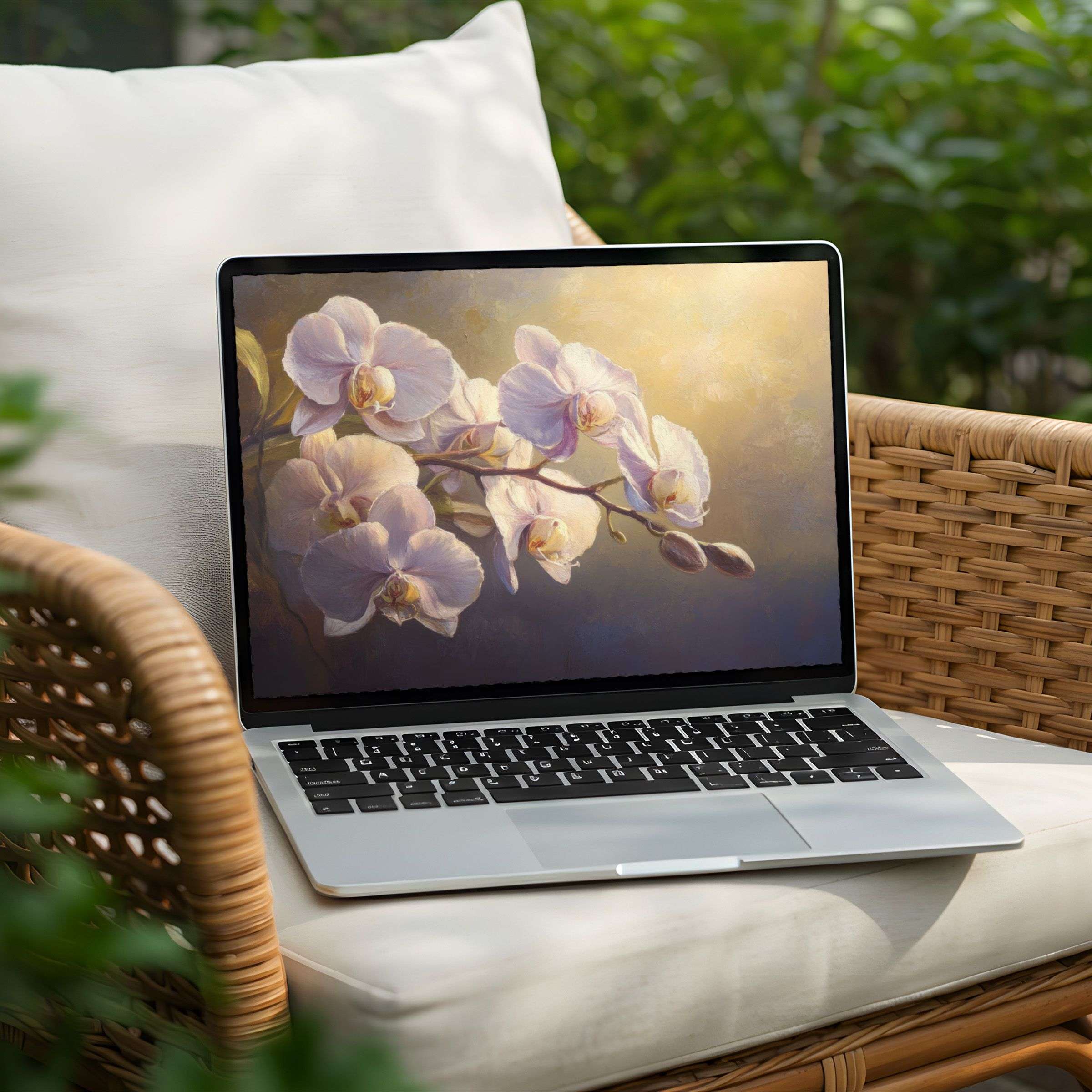 Elegant orchid-themed desktop background for PC or Laptop, instant download for calm, inspiring design enthusiasts seeking mindfulness