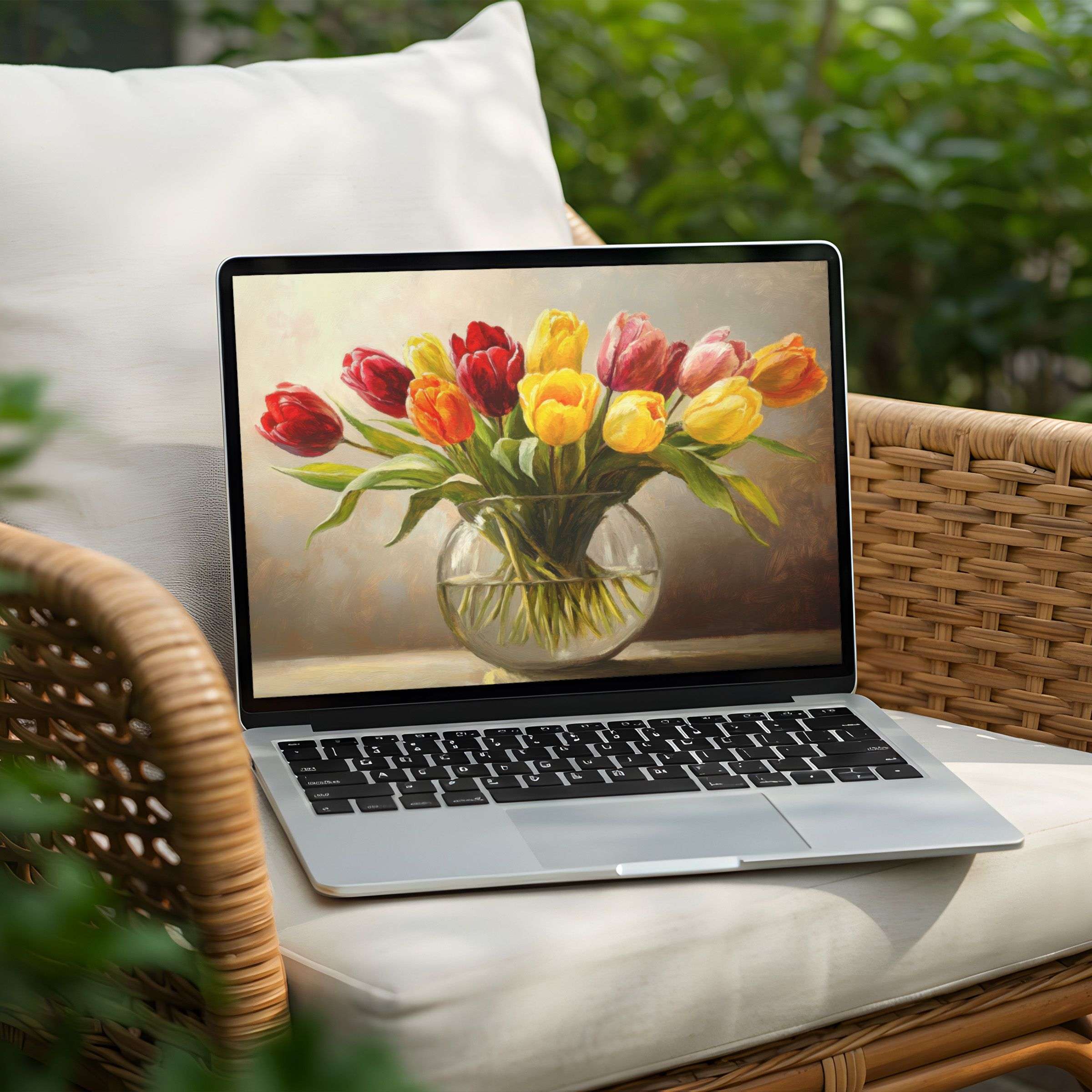 Elegant tulip digital art for PC and Laptop desktop background creates calm inspiration; instant download for mindful aesthetics