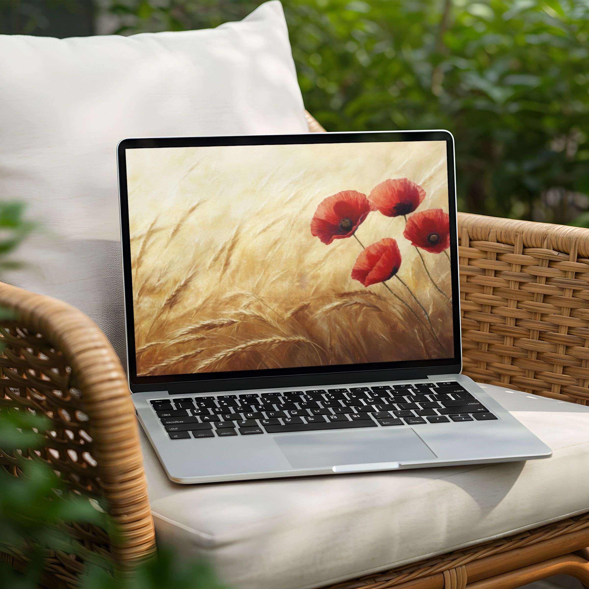 Elegant desktop background for instant download on PC or Laptop featuring serene red poppies swaying in golden fields