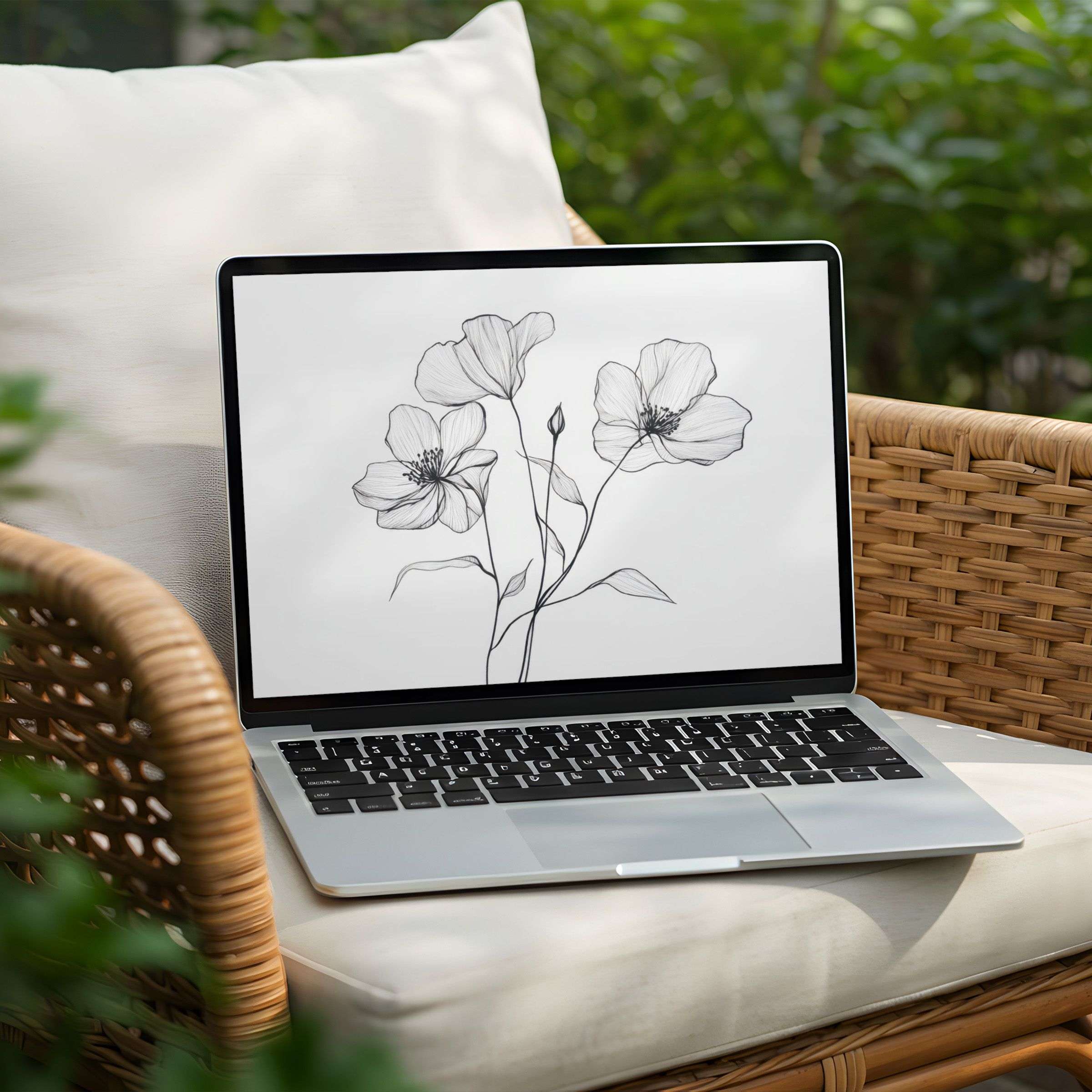 Elegant floral desktop background on a laptop offers instant download for PC, inspiring calm and mindfulness amidst nature’s beauty
