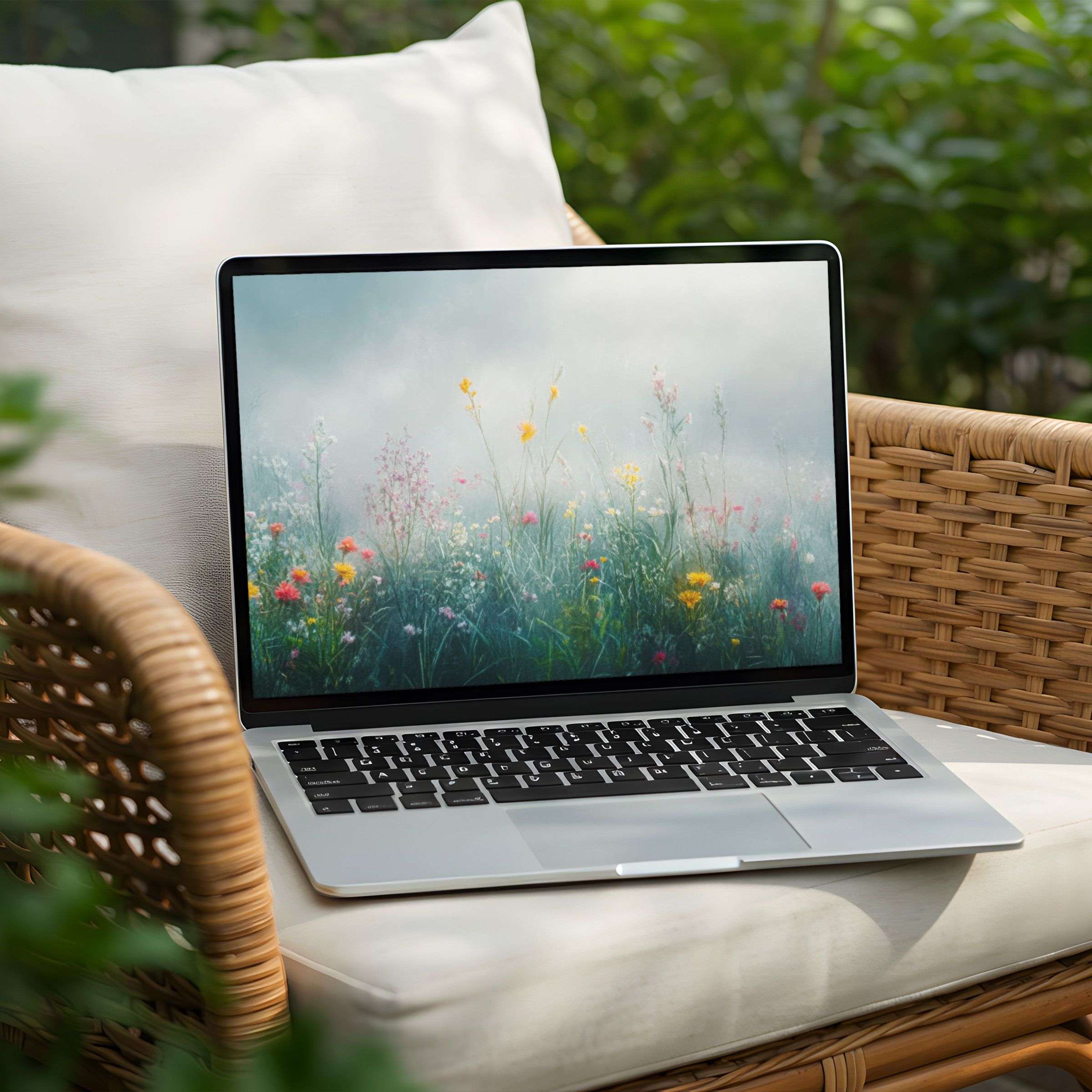 Inspire mindfulness with this misty floral desktop background for PC and Laptop instant download for calm artistry lovers
