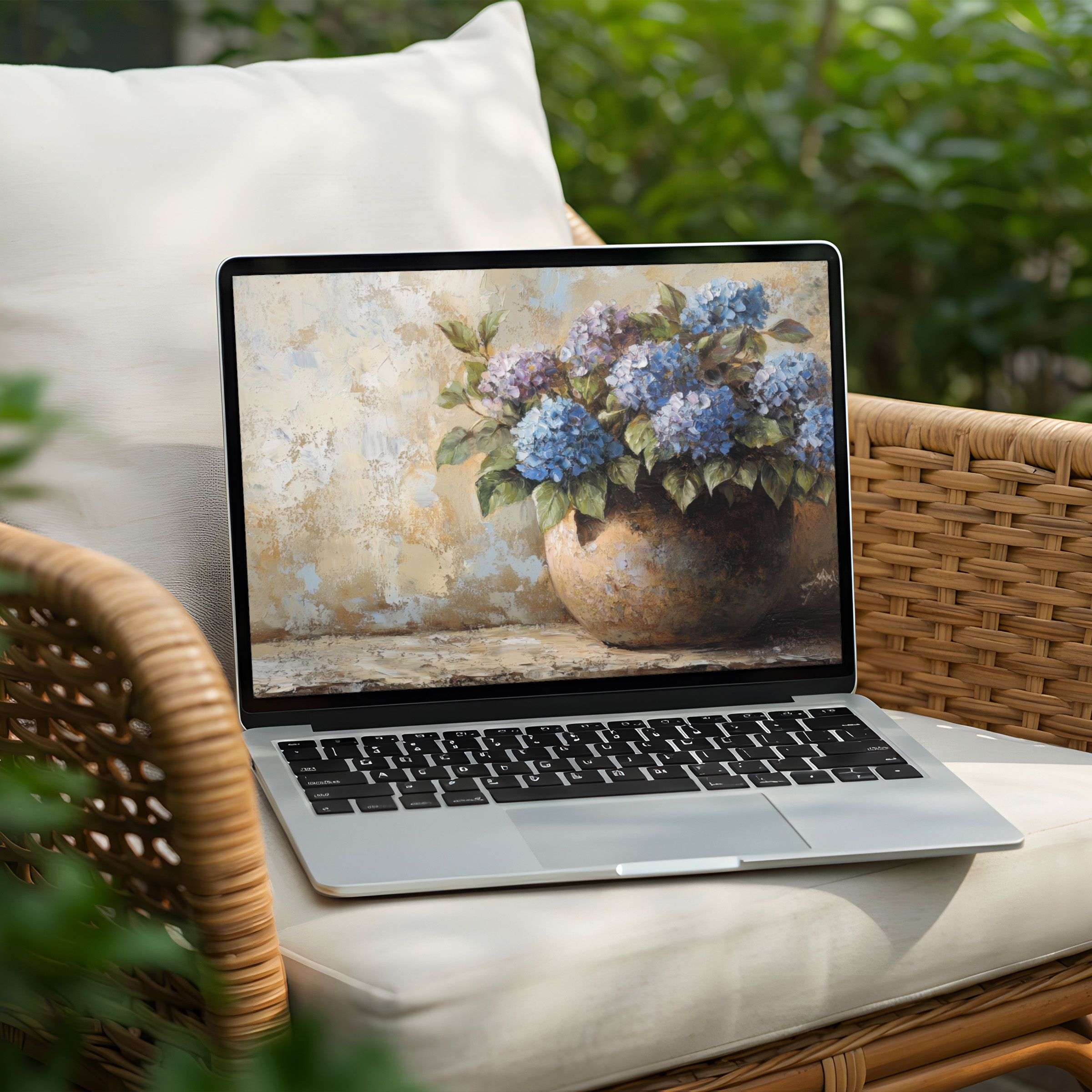 Elegant hydrangea art desktop background for PC and Laptop instant download brings calm and inspiration to your workspace