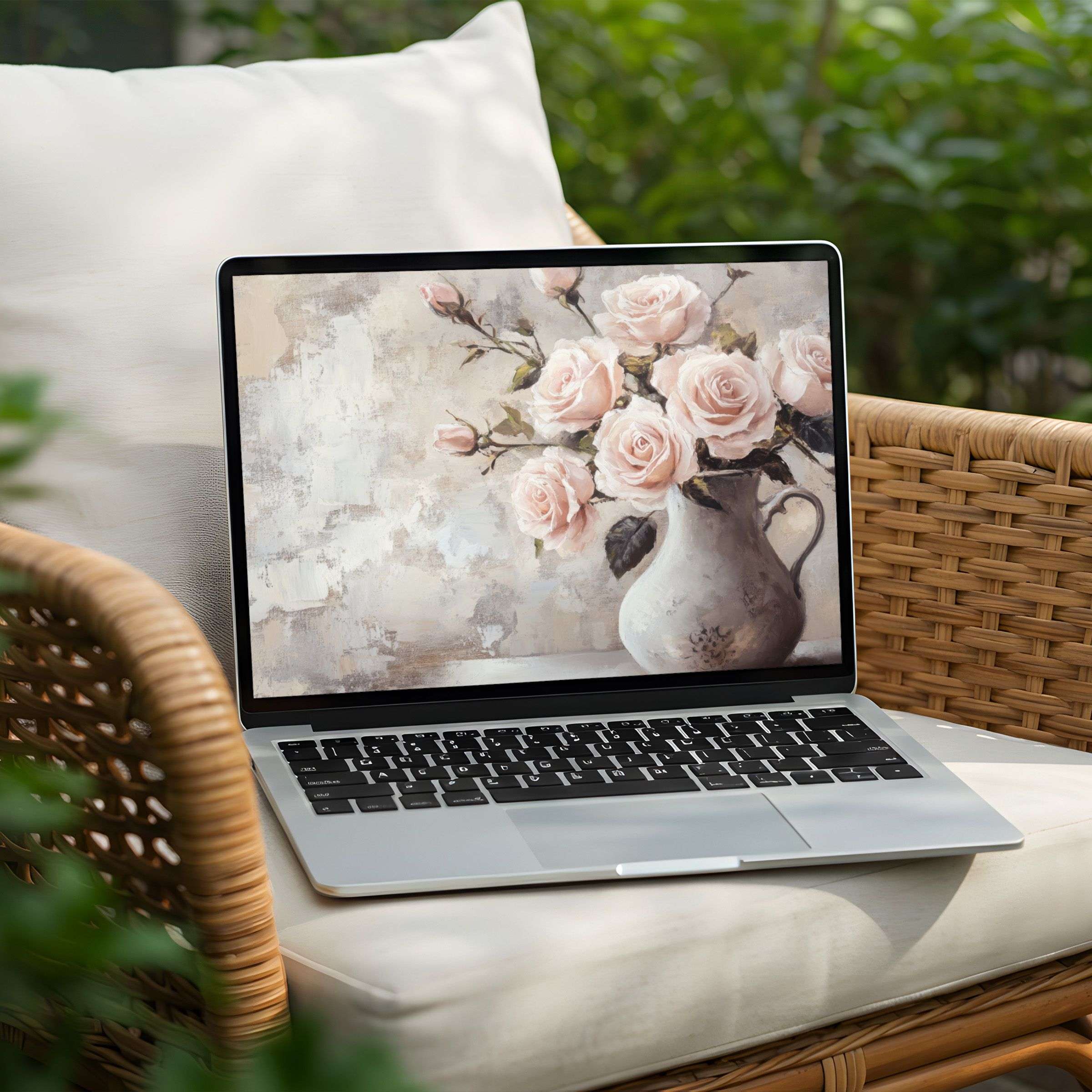 Elegant rose bouquet desktop background for PC or Laptop, available as an instant download to inspire calm and mindfulness