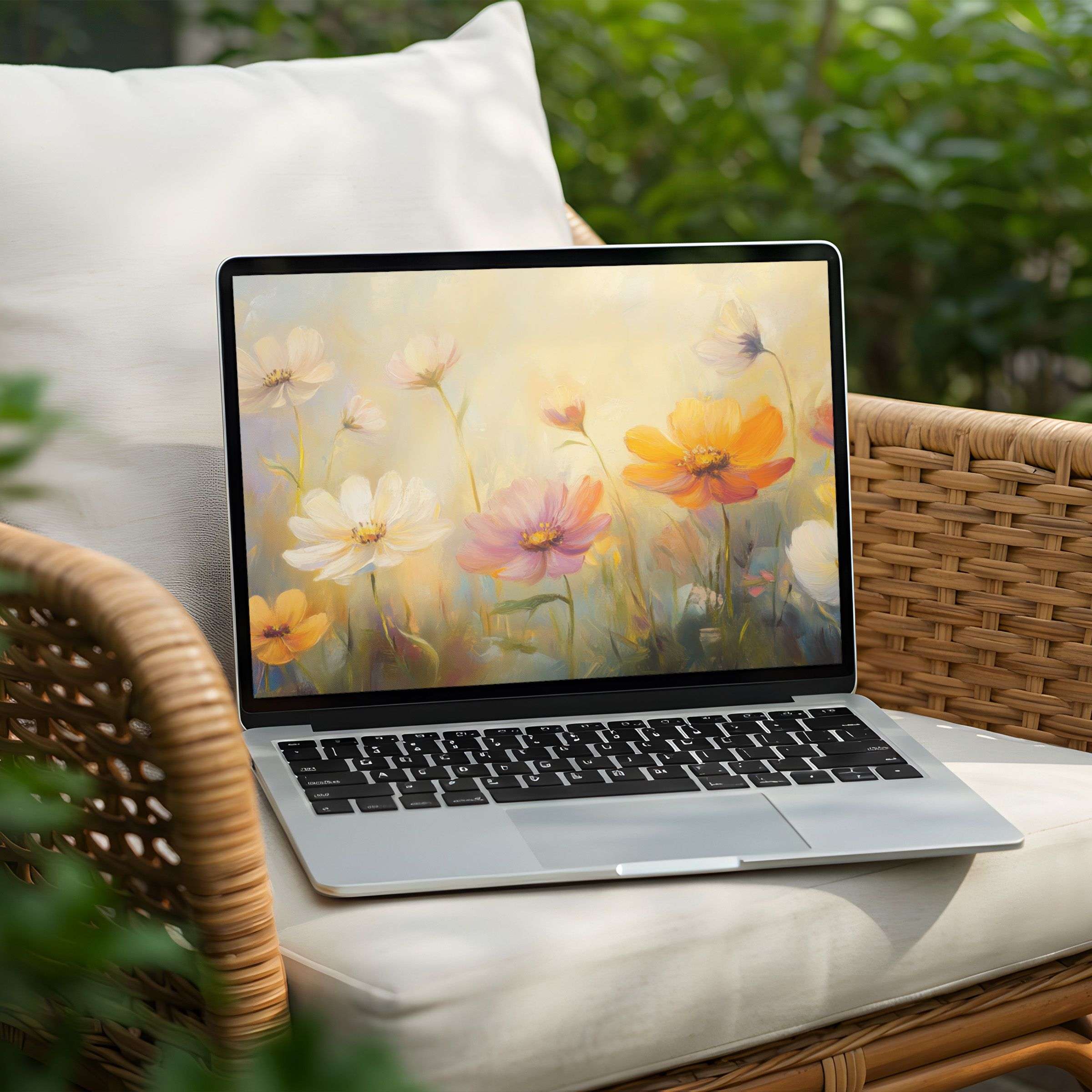 Serene floral desktop background for PC and Laptop instant download inspiring mindful elegance through soft pastel artistry